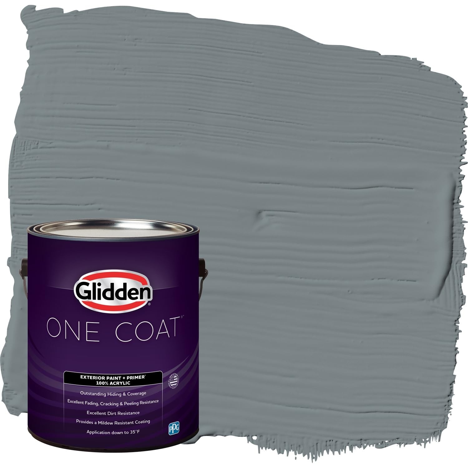 Glidden One Coat 1 Gal. Garrison Gray/Grey Satin Exterior Paint Premiumr