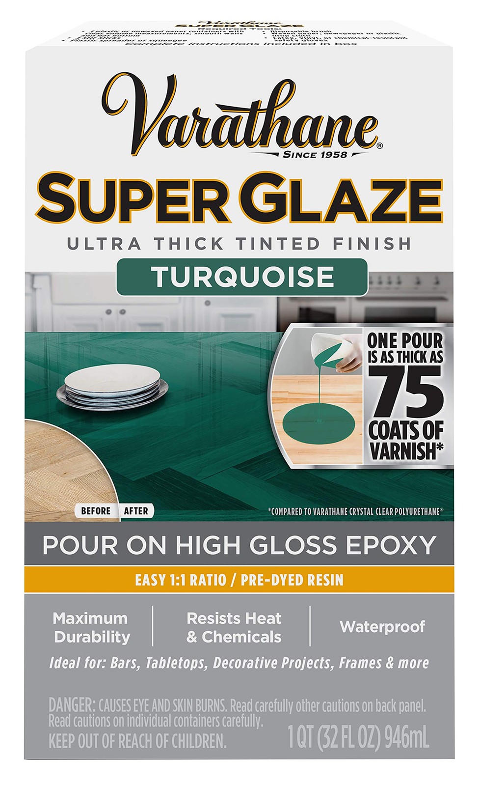 369293 Super Glaze Pour-On High Gloss Epoxy, Quart, Turquoise