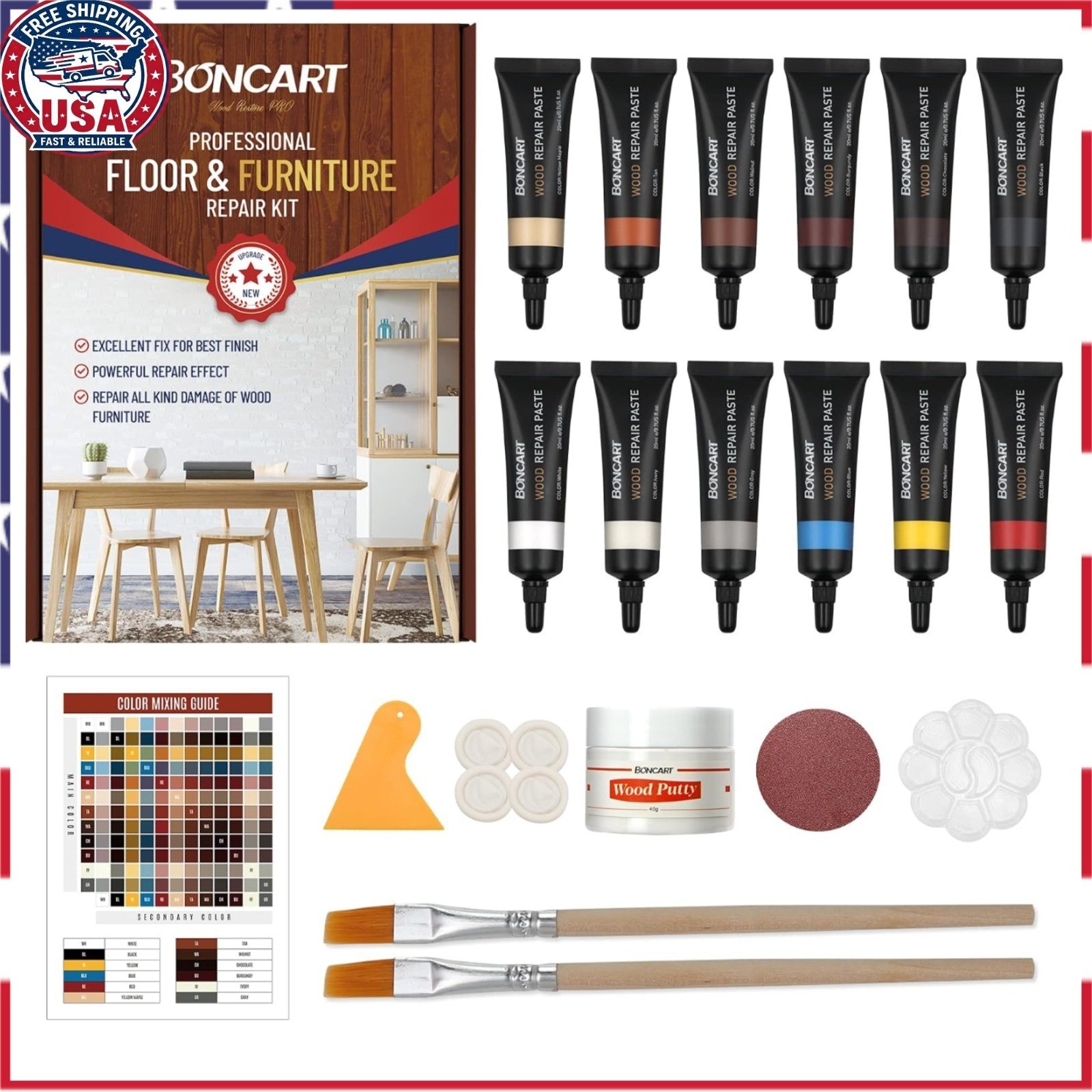 Boncart Wood Furniture Repair Kit – Fix Scratches, Cracks, Holes