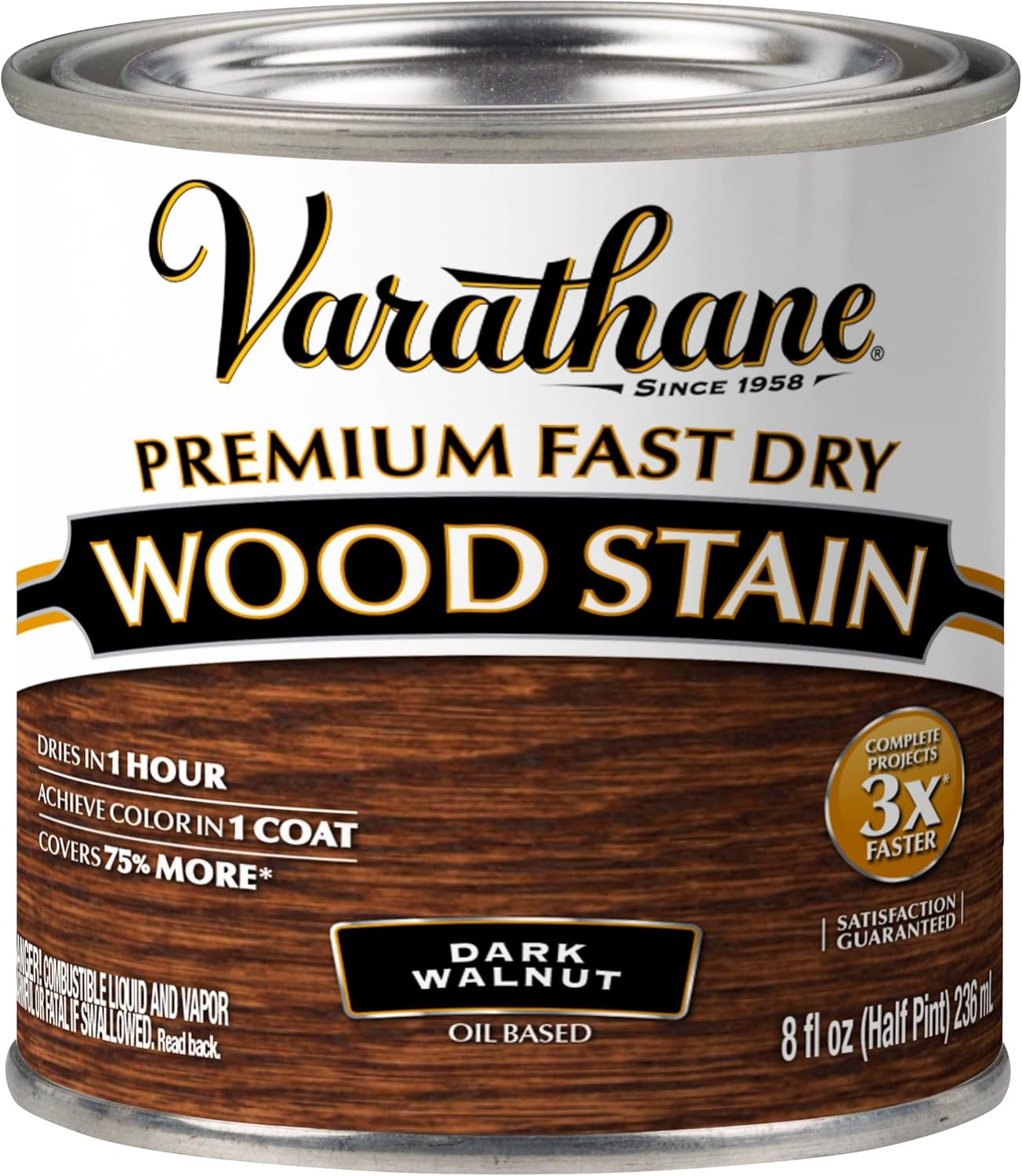 Premium Fast Dry Wood Stain, Half Pint, Dark Walnut