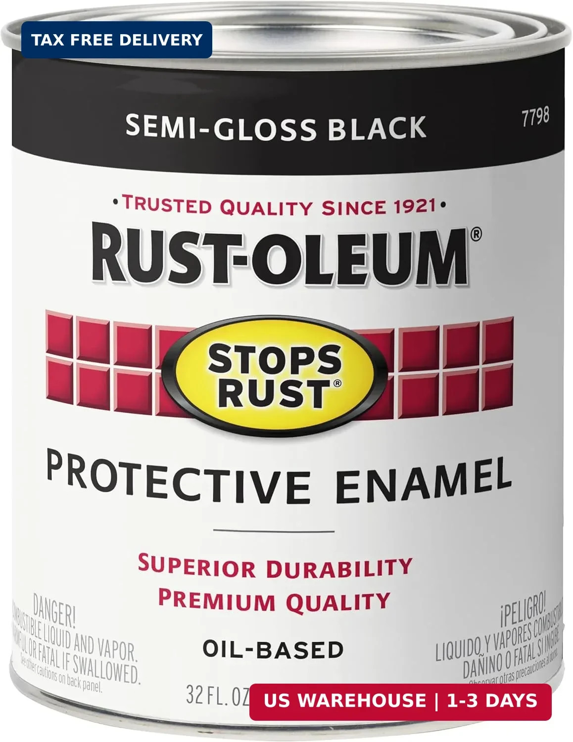 Rust-Oleum 7798502-2PK Stops Rust Brush Paint, Quart, Semi-Gloss Black