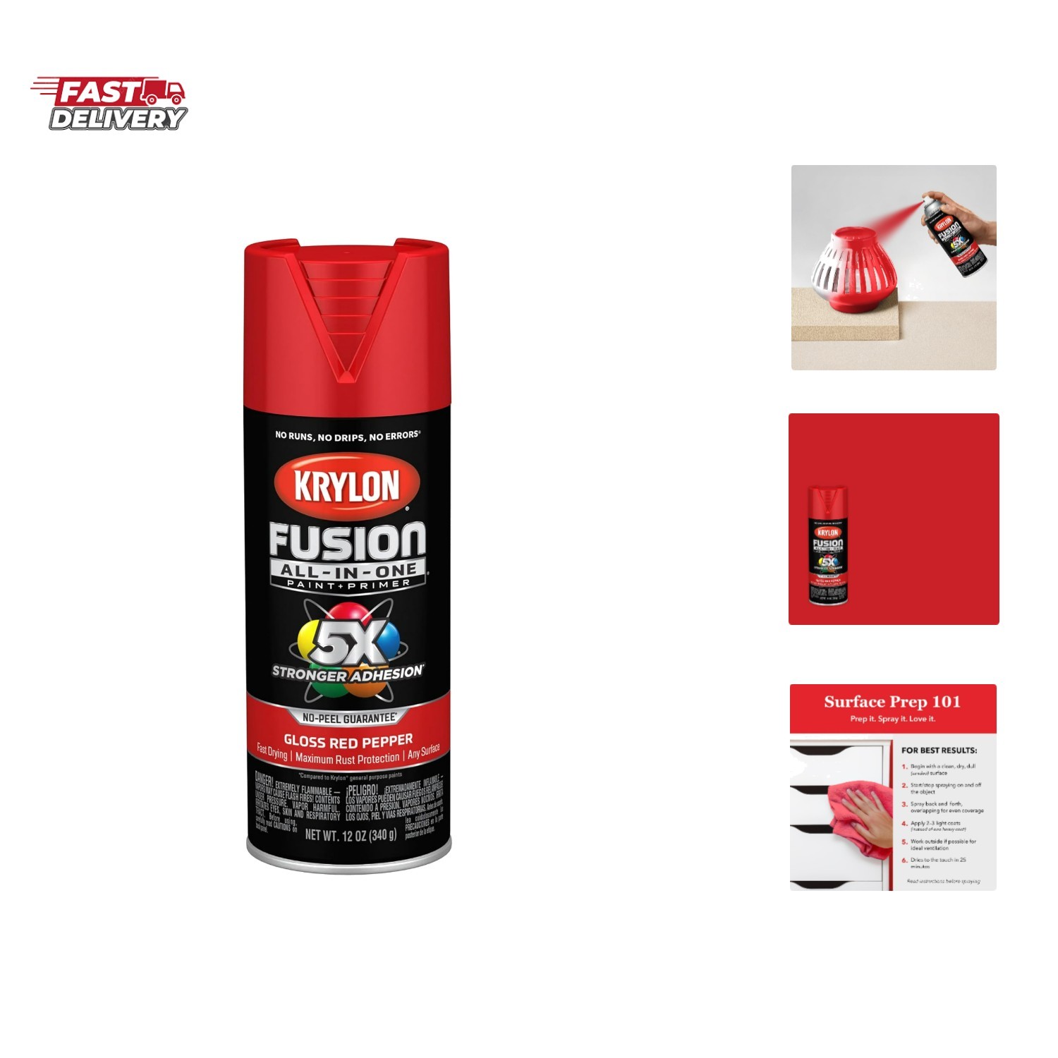 Fusion All-In-One Adhesive Spray Paint for Indoor/Outdoor Use, 12 oz, Red Pepper