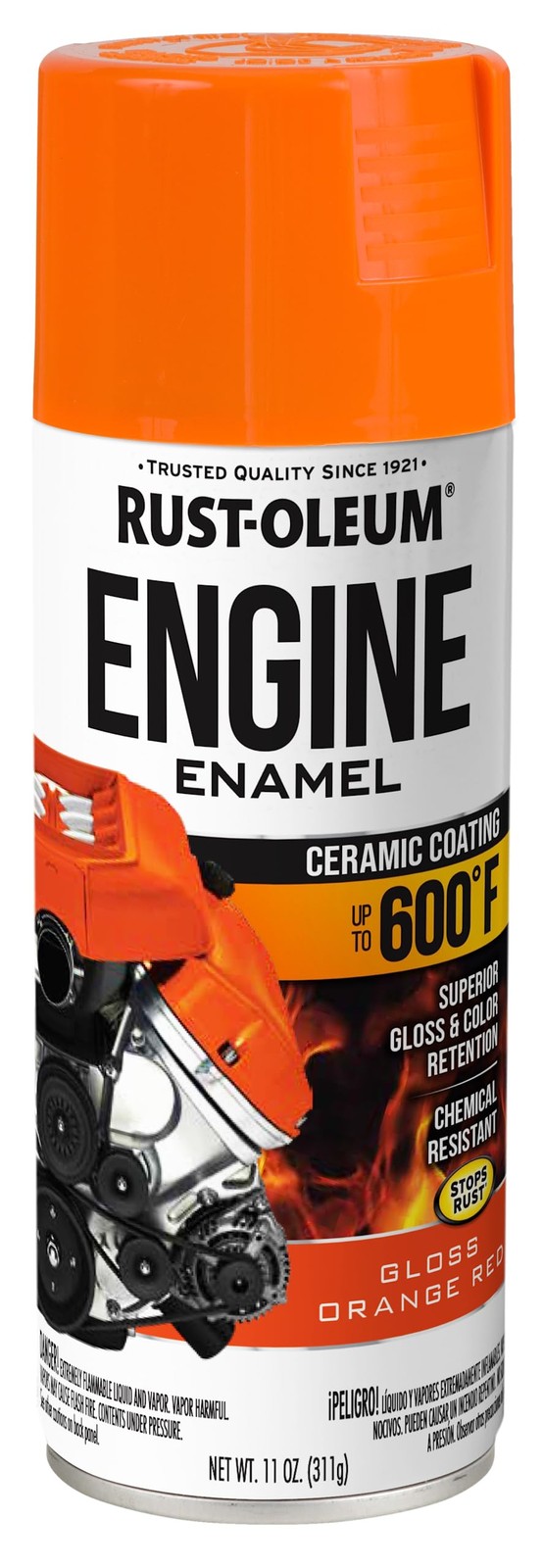 366433 Engine Enamel Spray Paint, 11 oz, Gloss Orange Red