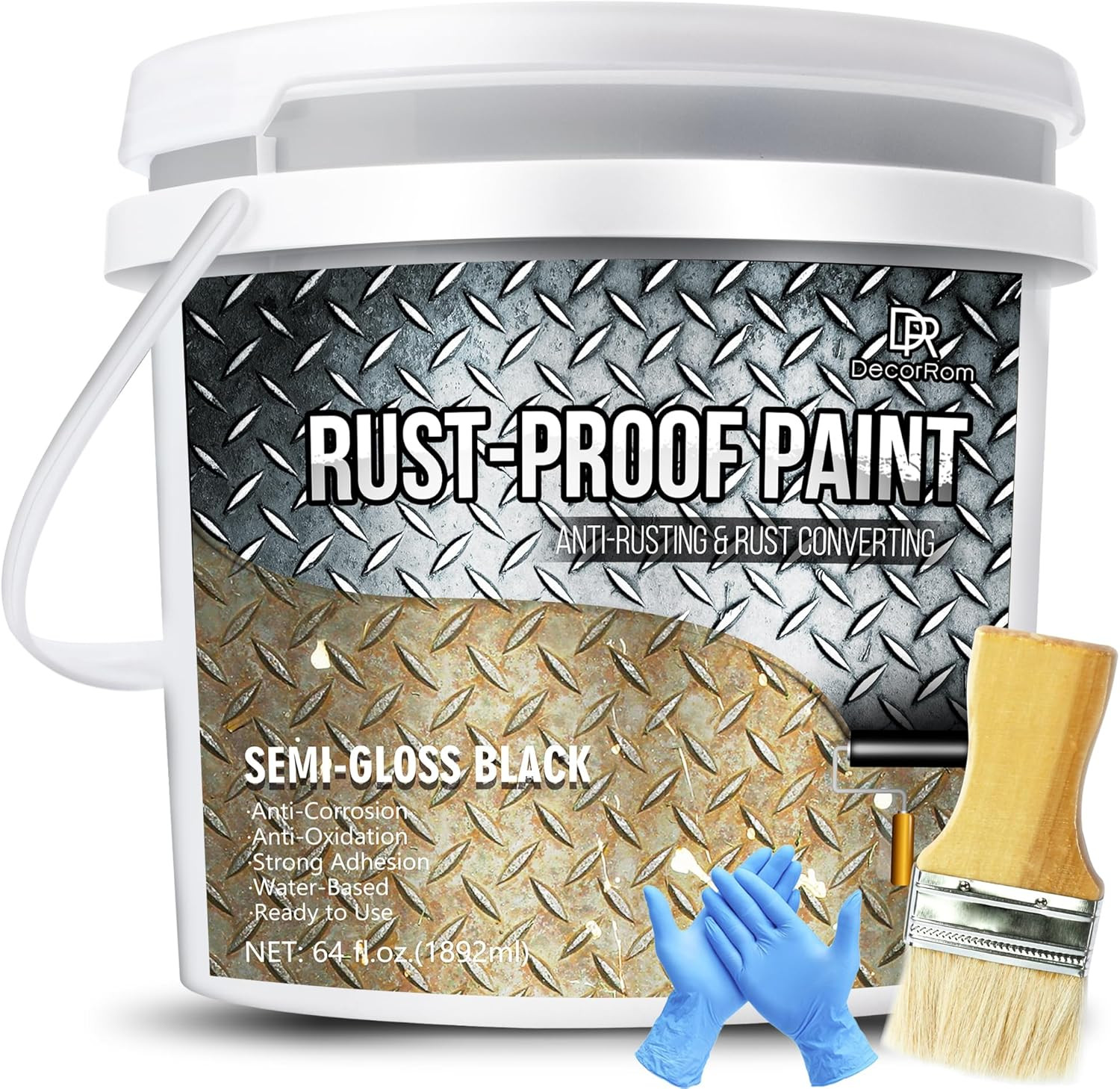 Rust Converter Paint – 64Oz Water-Based Rust Reformer & Metal Primer, Semi-Gloss
