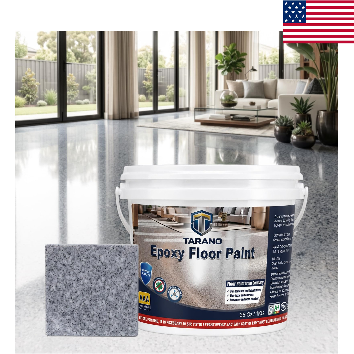 Epoxy Colored Sand Floor Paint Self-Leveling Concrete Garage Patio Non-Slip 35oz