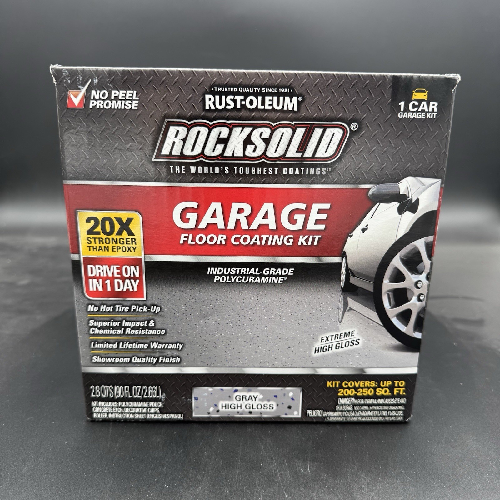 NEW Rust-Oleum RockSolid 1 Car Garage Floor Kit -90oz.-Gray Gloss Polycuramine