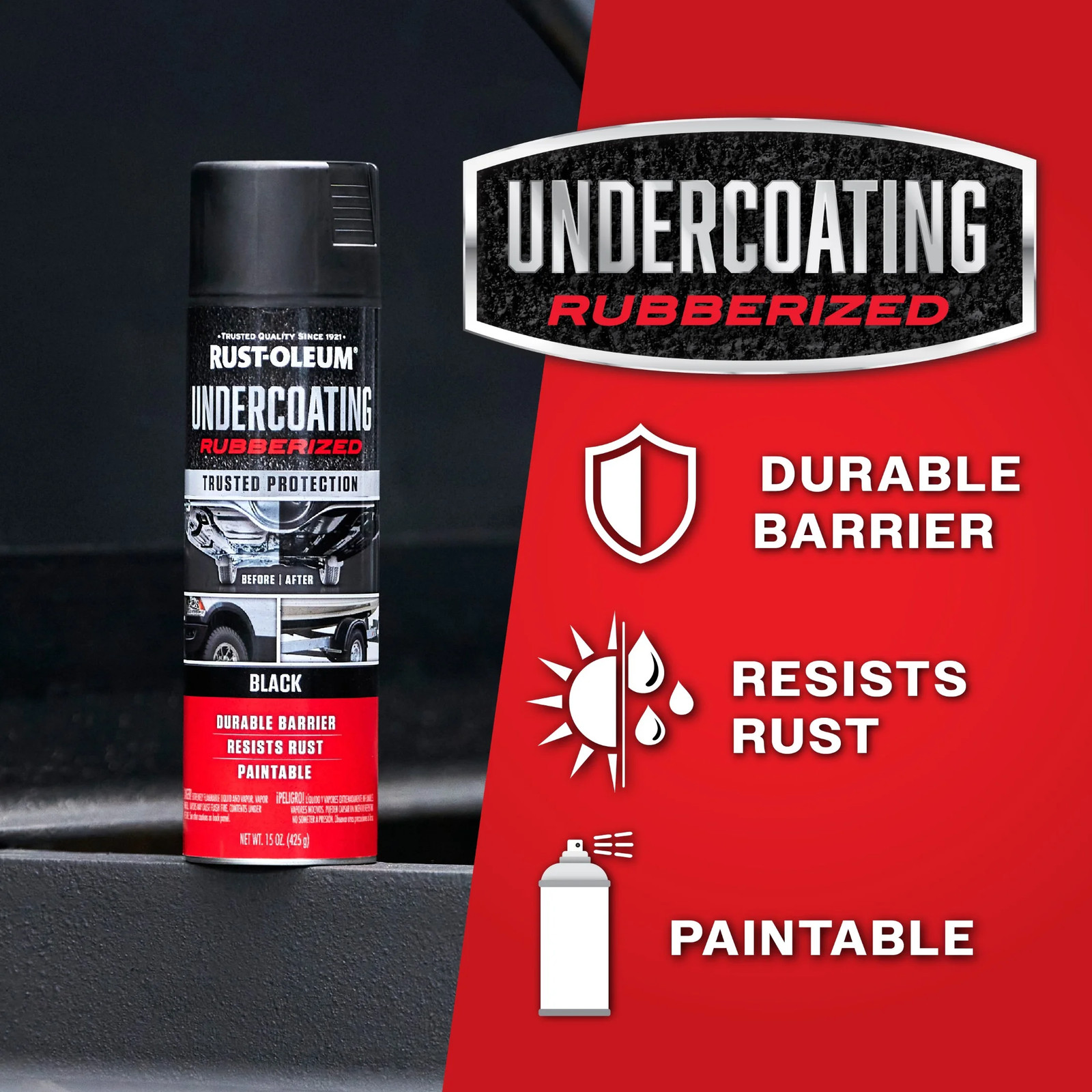 Rust-Oleum 248657 Rubberized Undercoating Spray Black 15 oz Automotive