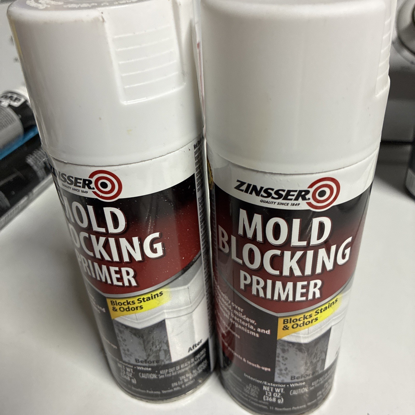 (2) Zinsser MOLD BLOCKING PRIMER 13 oz. White Water-Based Alkyd Masonry Metal