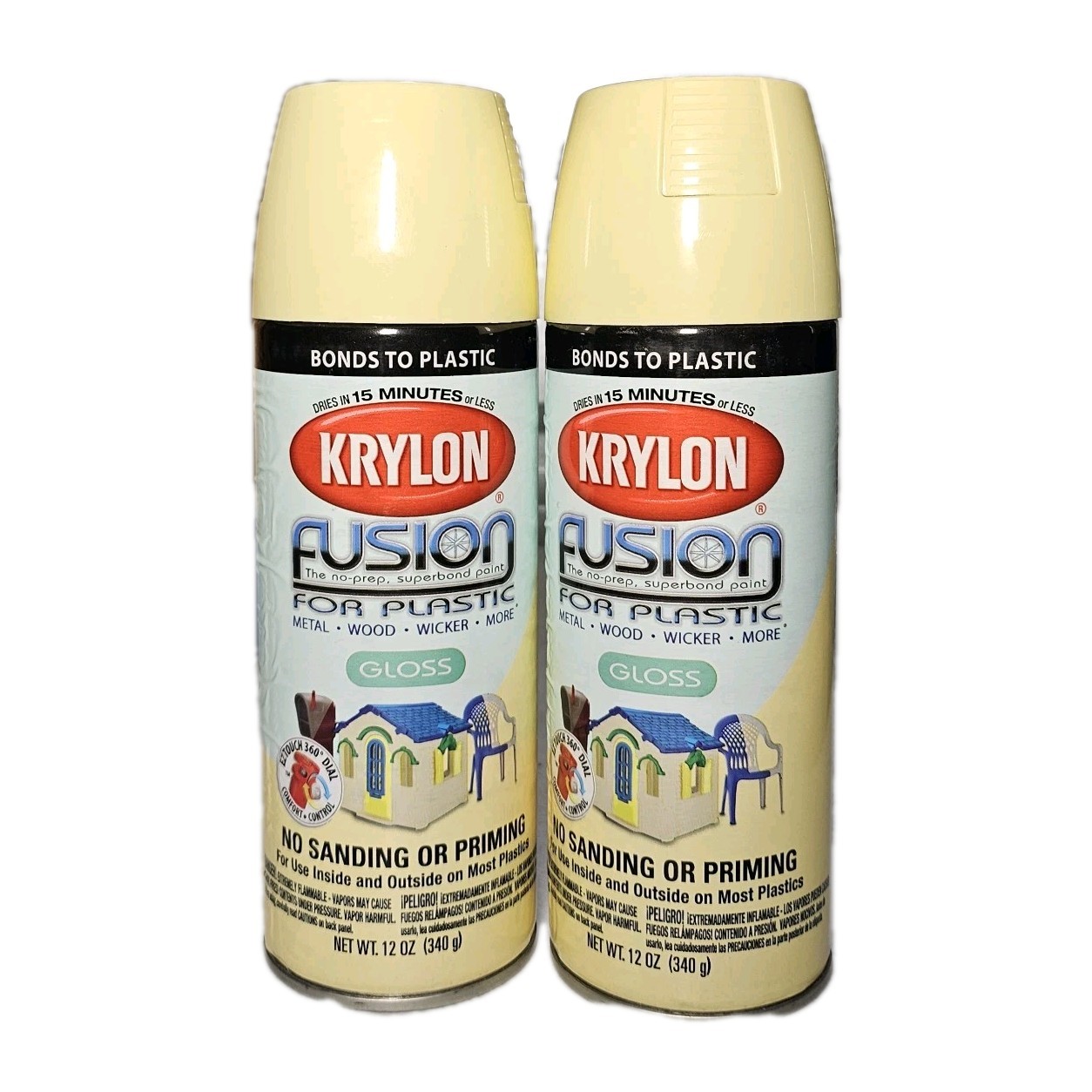 (2) Krylon Fusion Spray Paint Buttercream Gloss 12oz Plastic Metal Wood