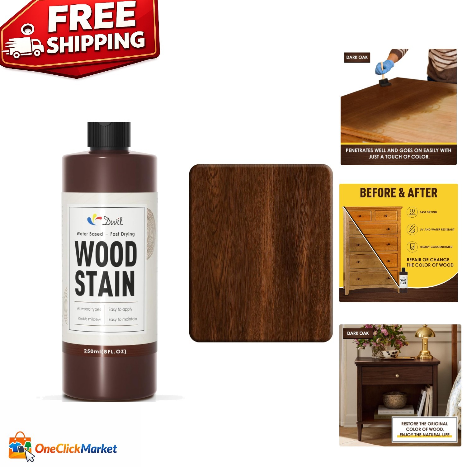 Rejuvenate Your Furniture with 8.5oz Non-Toxic Dark Oak Wood Stain – Fast Drying