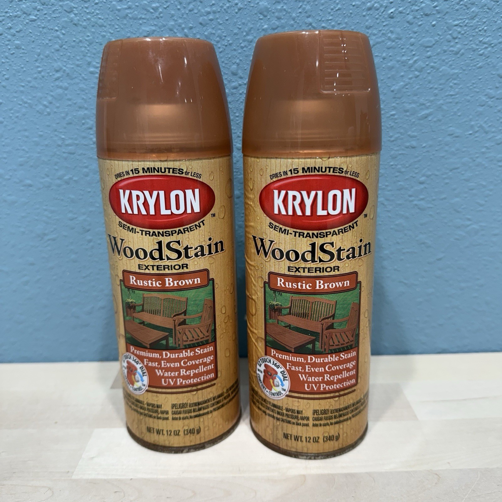 2x Krylon Wood Stain Rustic Brown 12 Ounce Spray Paint Semi-Transparent NEW NOS