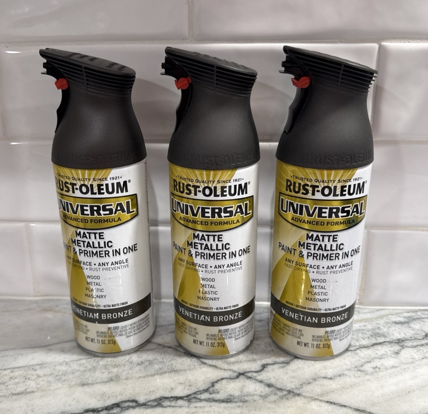Lot of 3 Rust-Oleum Matte Metallic Paint/Primer in 1 Venetian Bronze Spray Paint