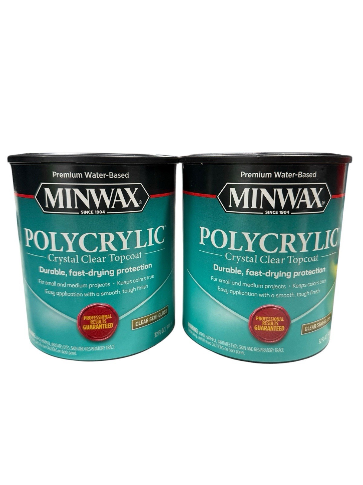 Minwax Polycrylic Water-Based Crystal Clear Topcoat, Clear Semi-Gloss, Set of 2