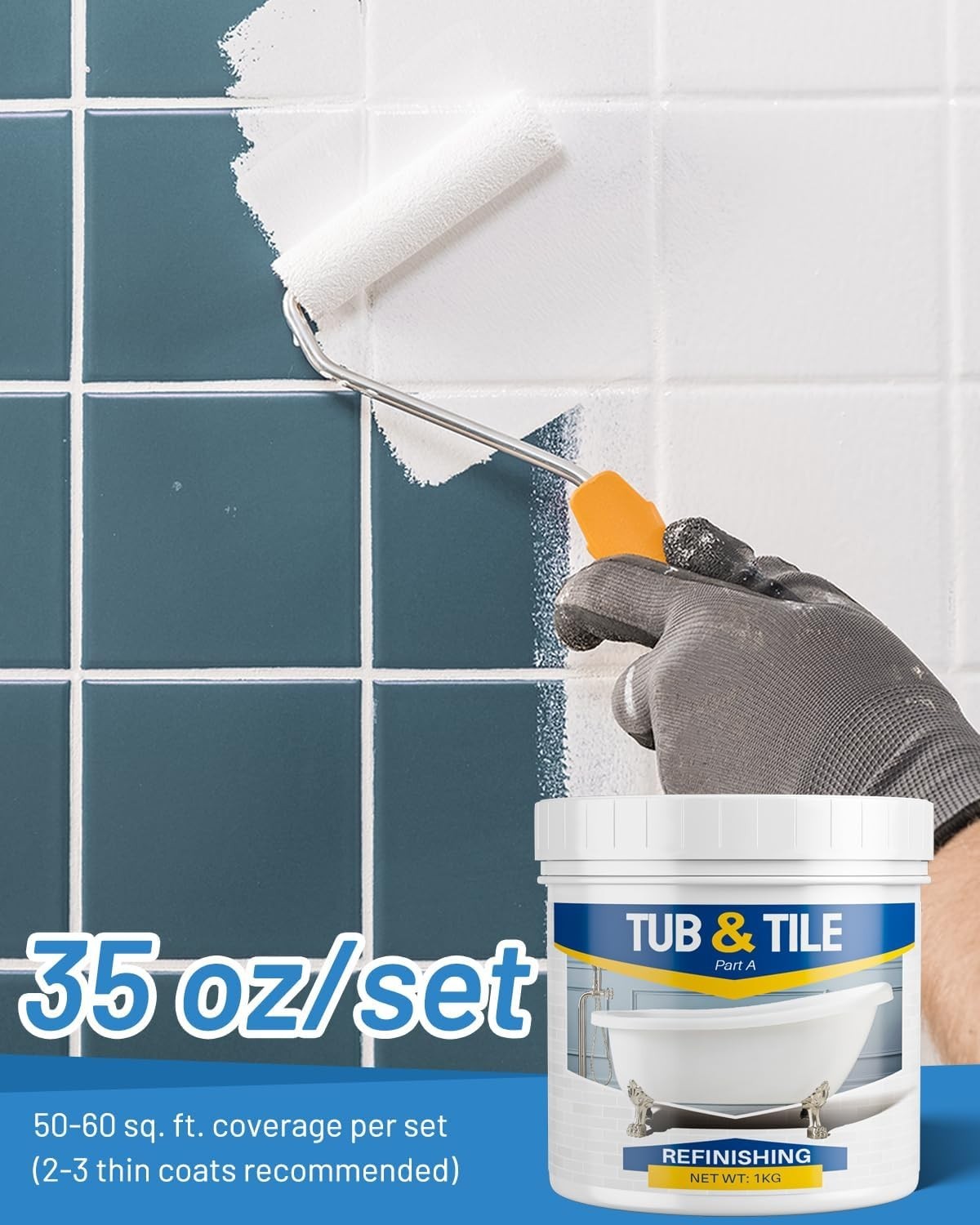 Complete 36oz Tub and Tile Refinishing Kit with Brush – Low Odor, Easy Use