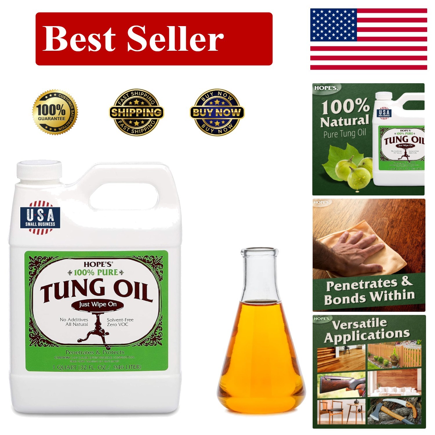 32 Fl Oz Tung Oil – Non-Toxic Wood Sealer for Indoor & Outdoor Projects