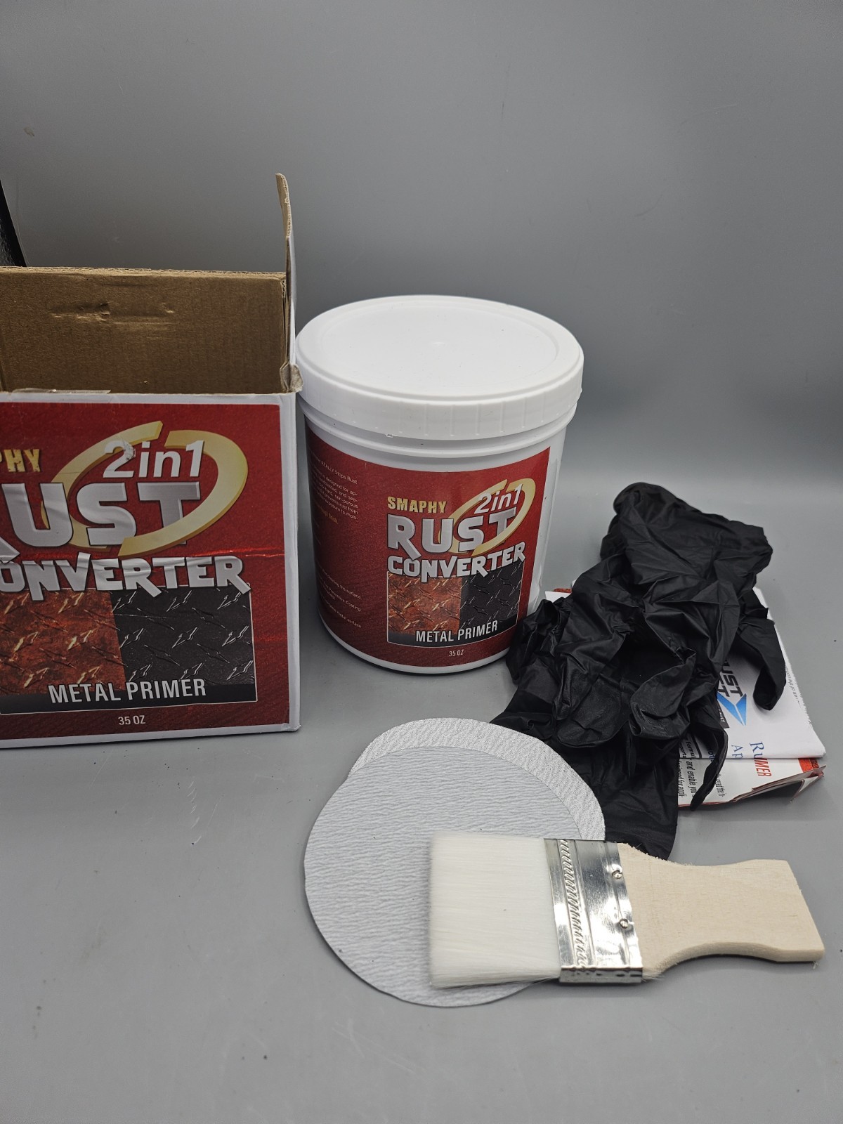 SMAPHY 2-in-1 Rust Converter & Metal Primer, 35 Floz Semi-Gloss Black Rust Kit
