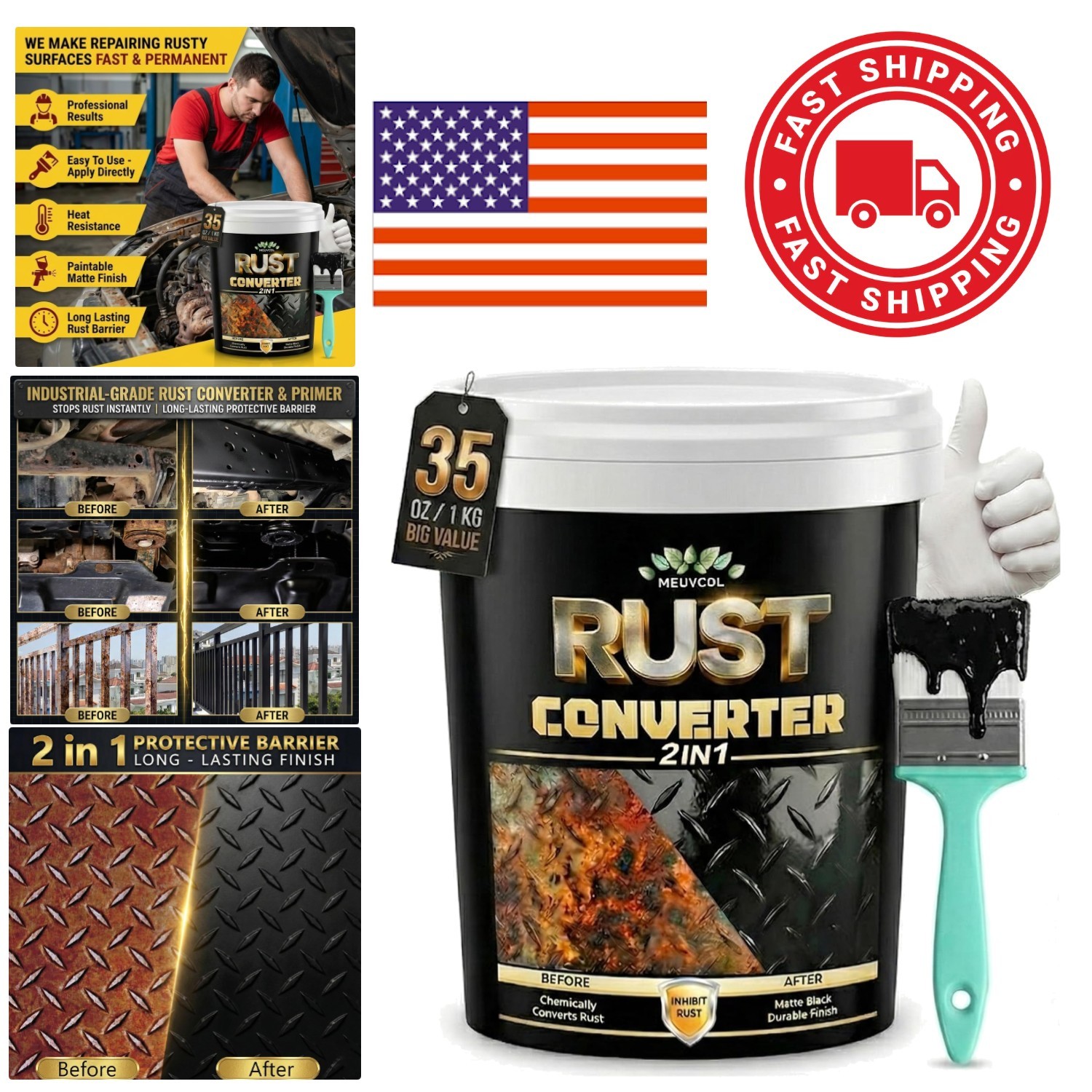 Crack Resistant Rust Reforming Paint 35 Oz Black for Indoor and Outdoor Projects