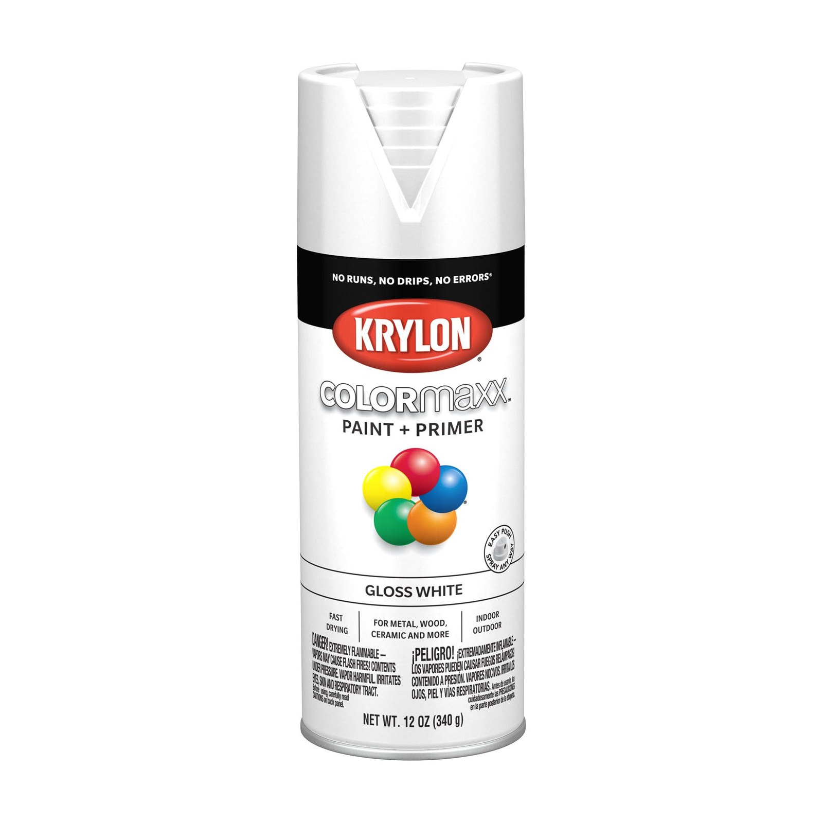 12 Oz K05545007 White Colormaxx Paint & Primer Spray Paint, Gloss