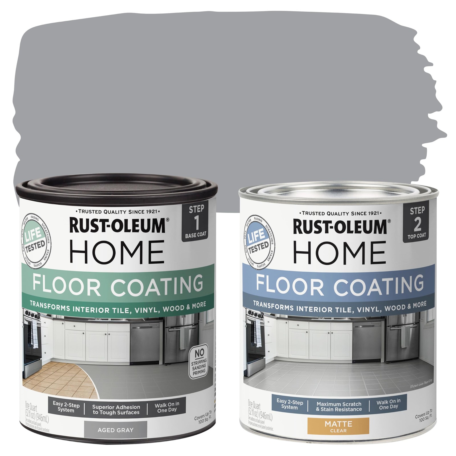 Rust-Oleum 367592 Home Interior Floor Coating 32 Fl Oz (Pack of 2), Aged Gray