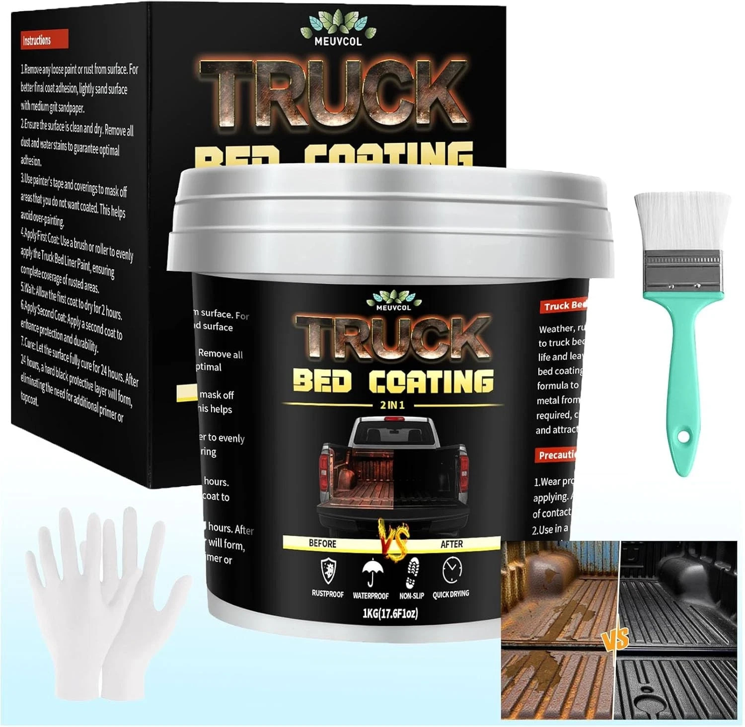 Truck Bed Liner Paint, 35 Floz Black Truck Bed Coating Kit for Truck Bed, Traile