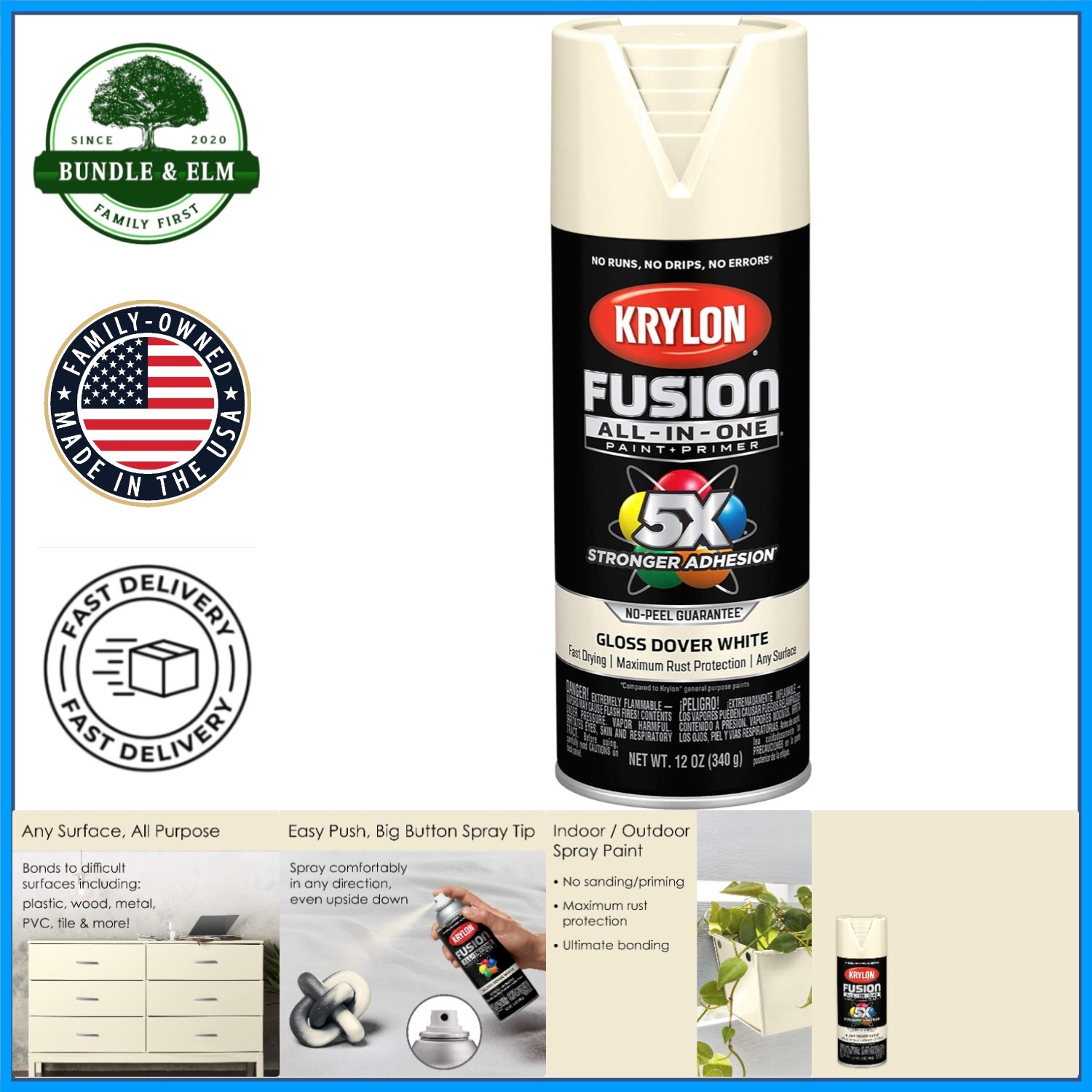 Dover White All-In-One Spray Paint with 12 Ounce Coverage for Various Surfaces