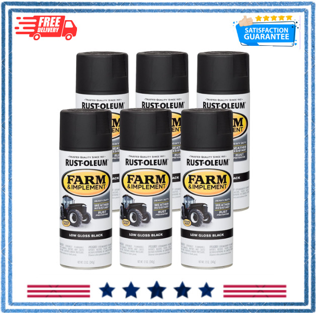 Rust-Oleum Farm & Implement Spray Paint, 12oz Low Gloss Black (6-Pack)