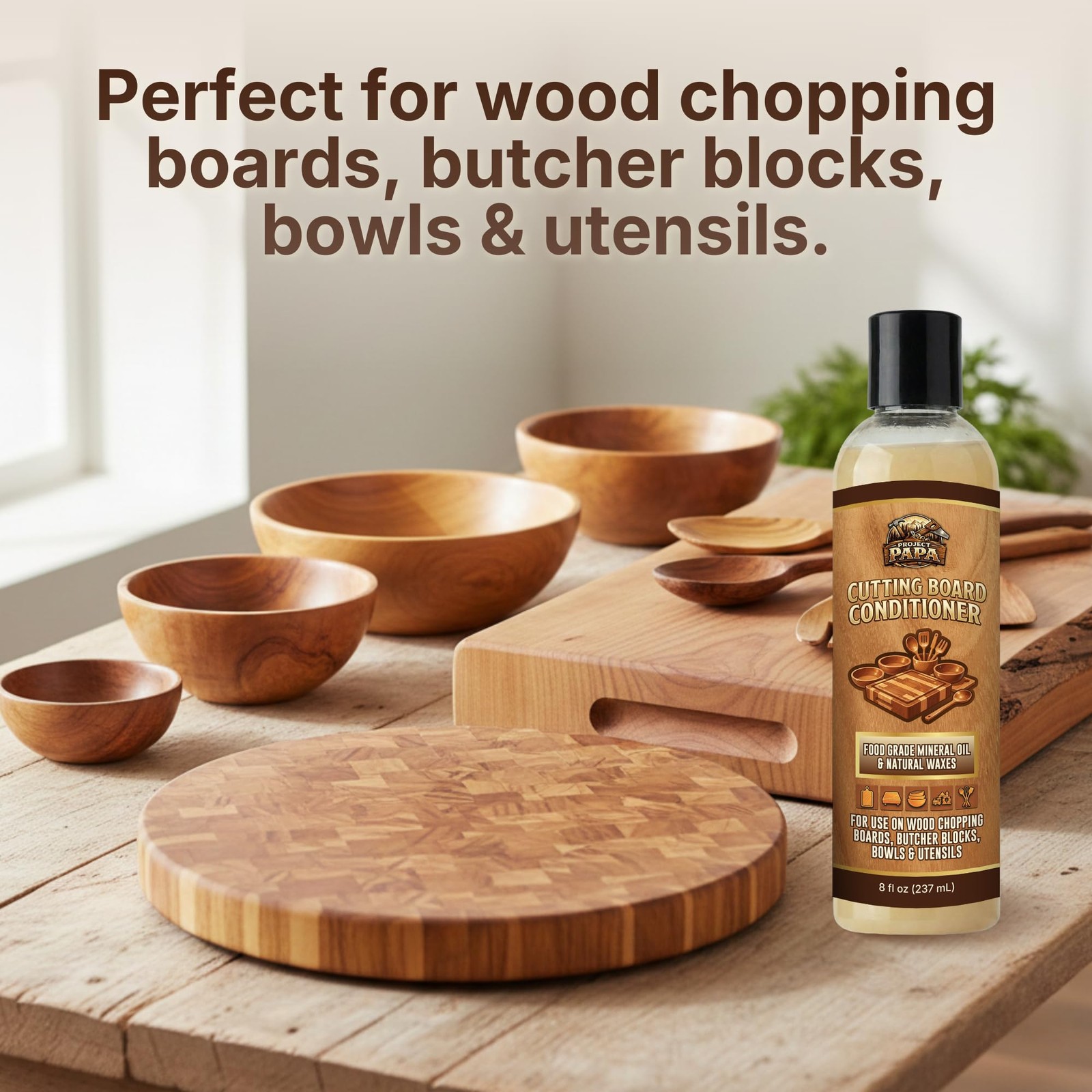 Project Papa Cutting Board Conditioner – Food 8 Fl Oz (Pack of 1), Natural