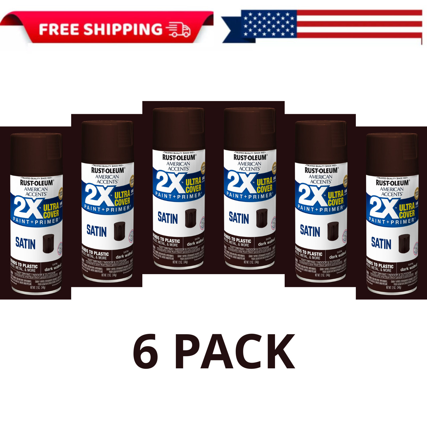 Rust-Oleum American Accents 2X Satin Spray Paint Dark Walnut 12 oz, 6 PACK