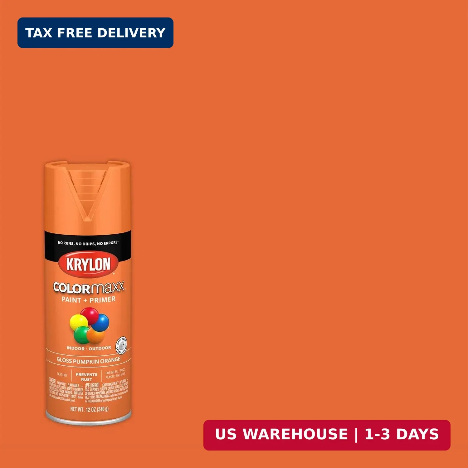 Krylon ColorMaxx 12 Oz. Gloss Spray Paint, Pumpkin Orange – 1 Each