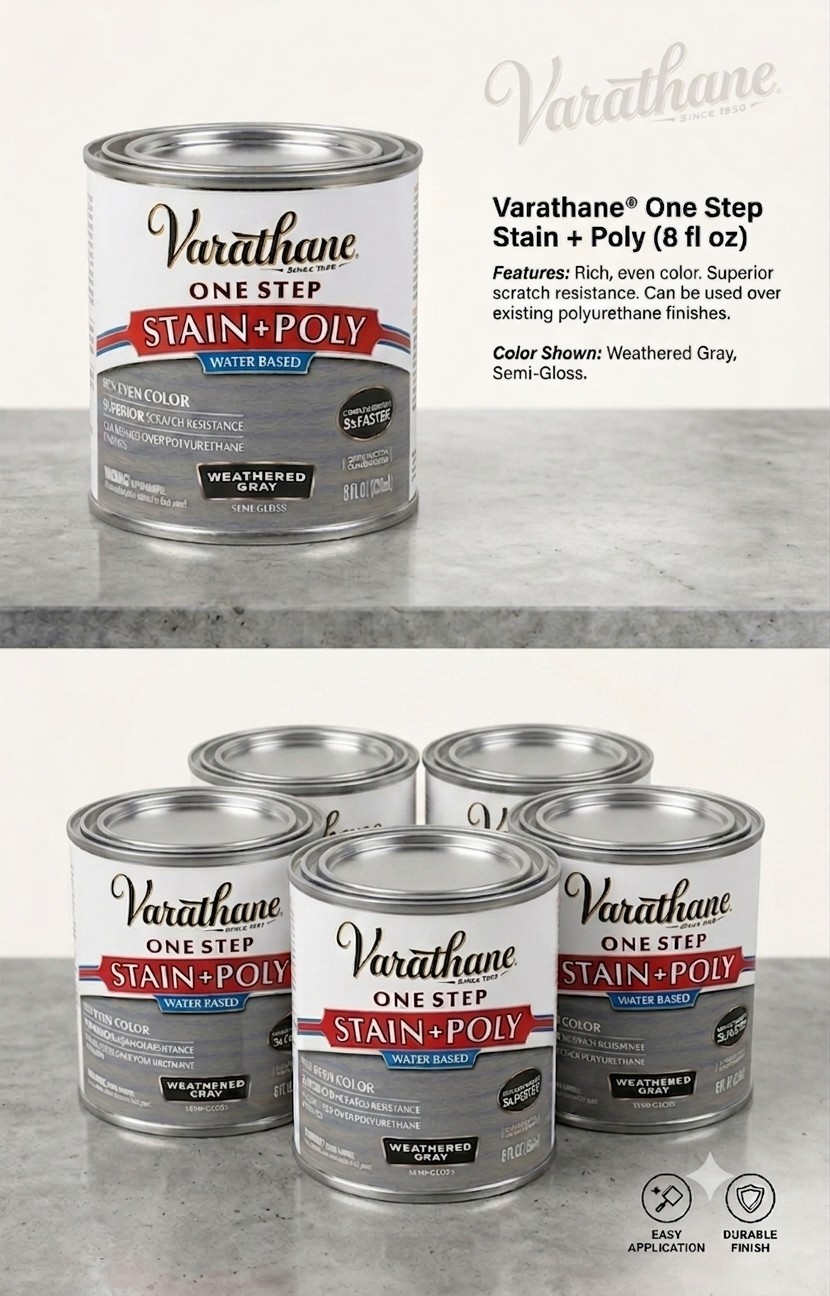 5x Varathane Poly+Stain – Weathered Gray Water-Base Premium Polyurethane 1 Qt Ea
