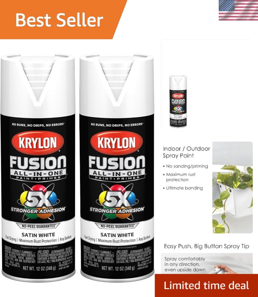 Durable Indoor/Outdoor Satin White Spray Paint – 12oz Rust Resistant Pack of 2