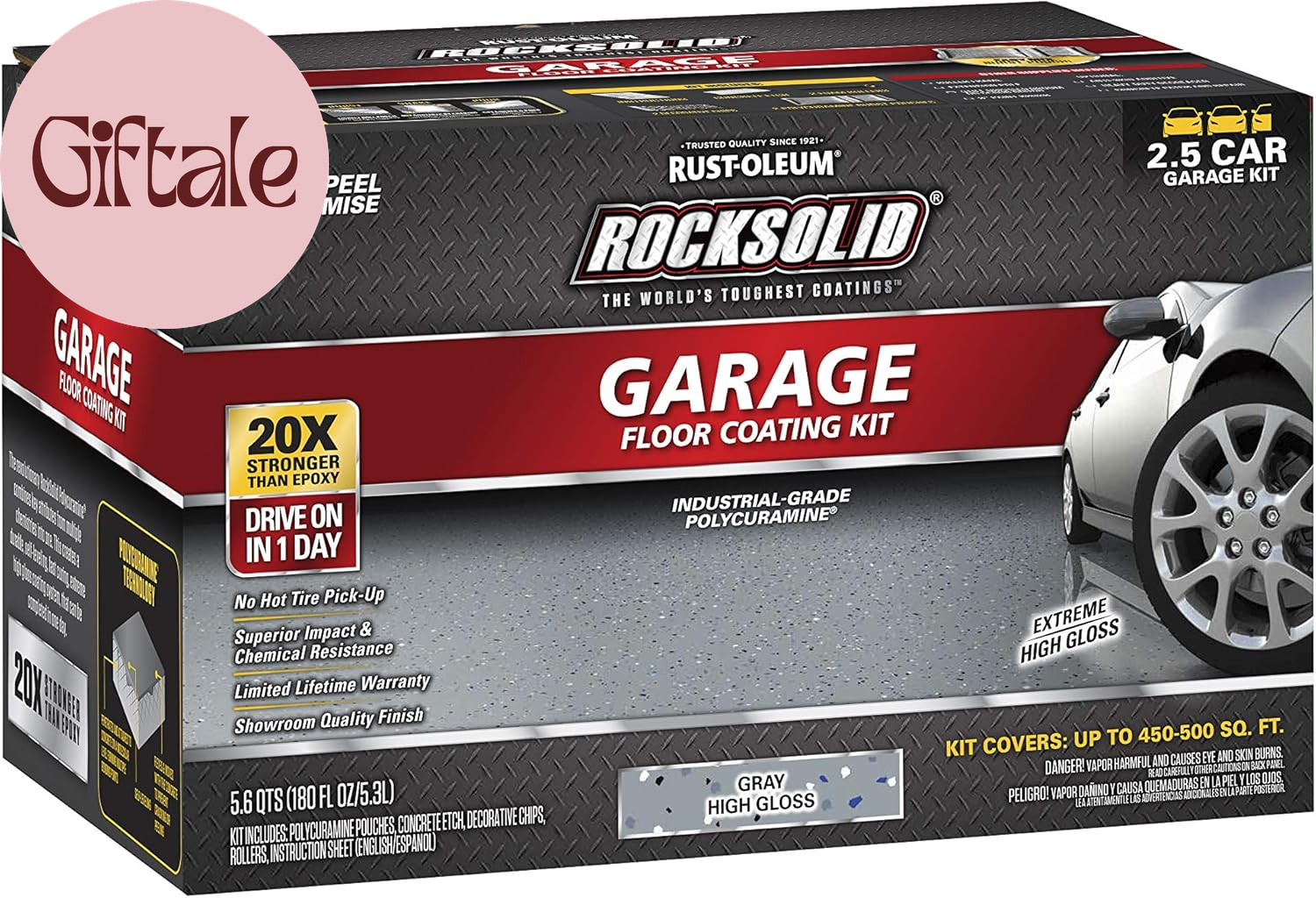 293513 Rocksolid Polycuramine Garage Floor Coating, 2.5 Car Kit, High Gloss Gray