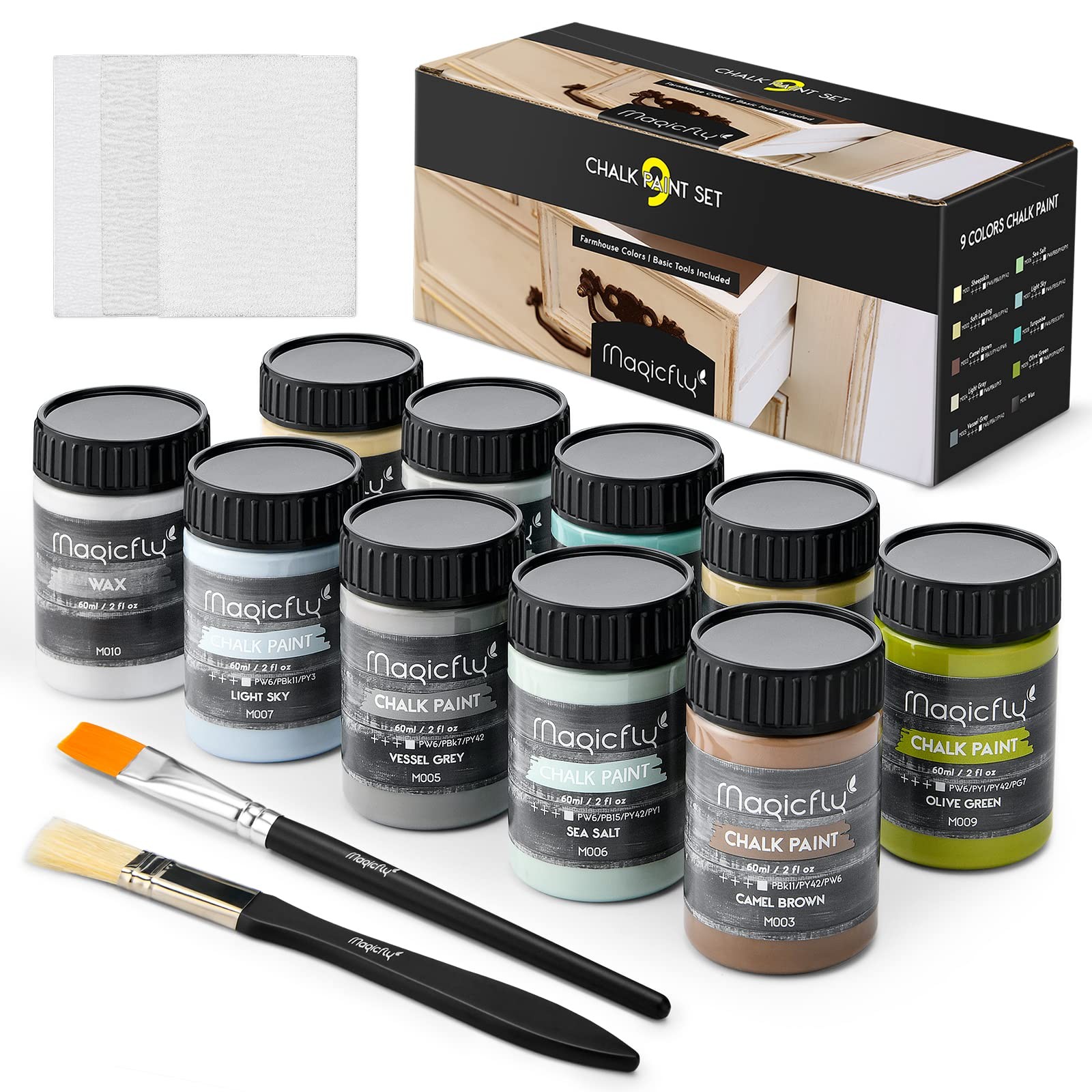 Magicfly 15 Pcs Chalk Furniture Paint Set, 9 Colors 15 Piece Assorted