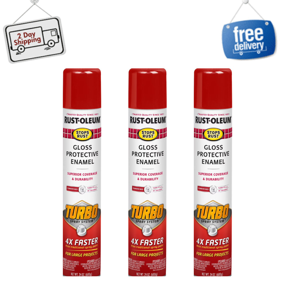 (3 Pack) Rust-Oleum Stops Rust Turbo Spray Paint, Gloss Sunrise Red, 24 oz Cans