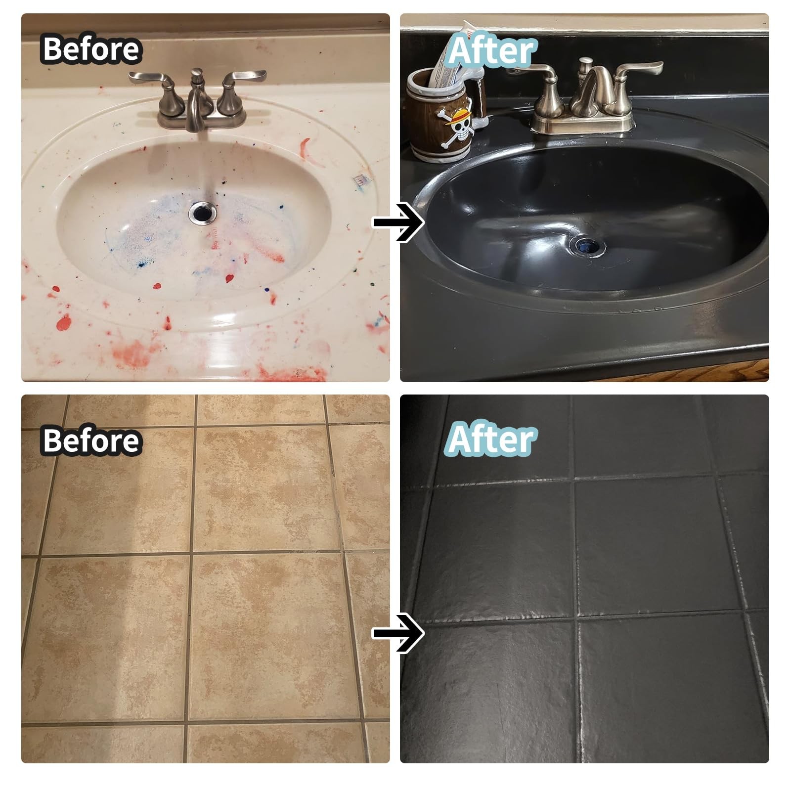 Ceramic Tile Bathroom 64 fl oz (covers 100-120 sq.ft) – with 7 Tools, Black