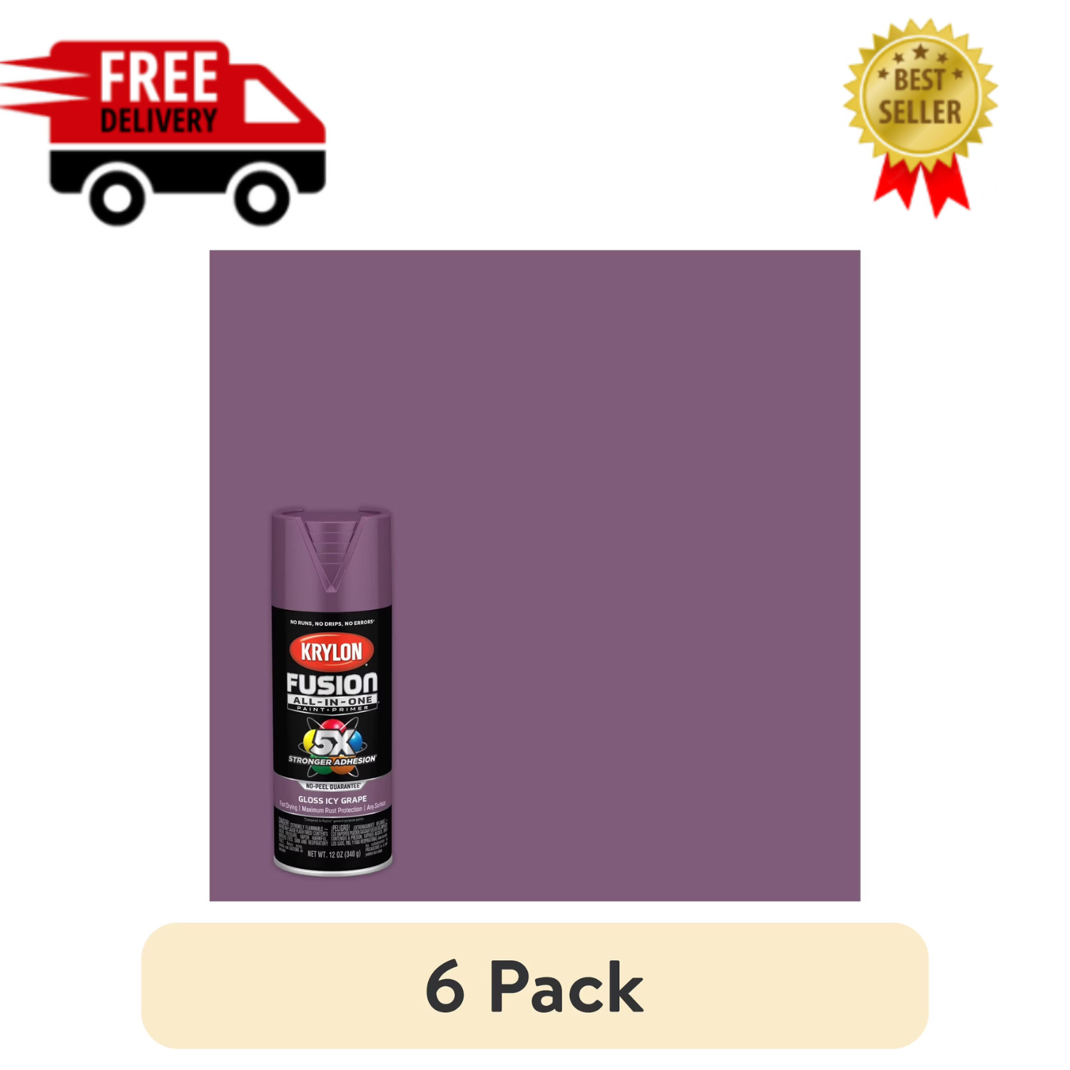 Krylon K02709007 Fusion All-In-One Icy Grape Gloss Spray Paint 12oz, 6 Pack
