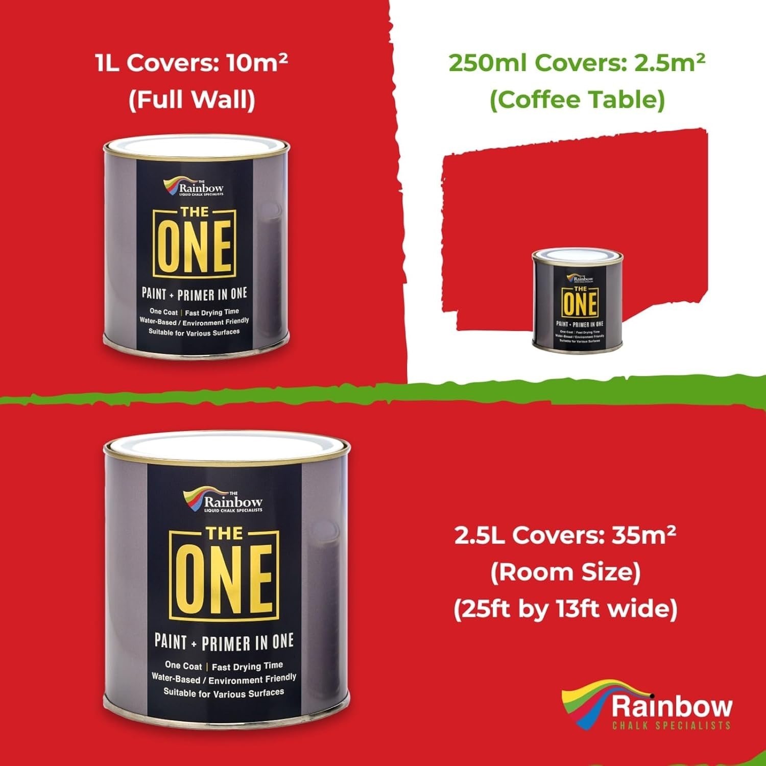 New Sealed Rainbow Paint ‘The One’ Paint & Primer in One Red Matte 250 ml