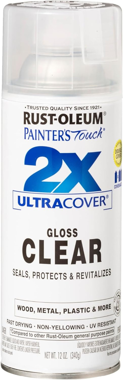 Rust-Oleum 334029 Painter’S Touch 2X Ultra Cover Spray Paint, 12 Oz, Gloss Clear