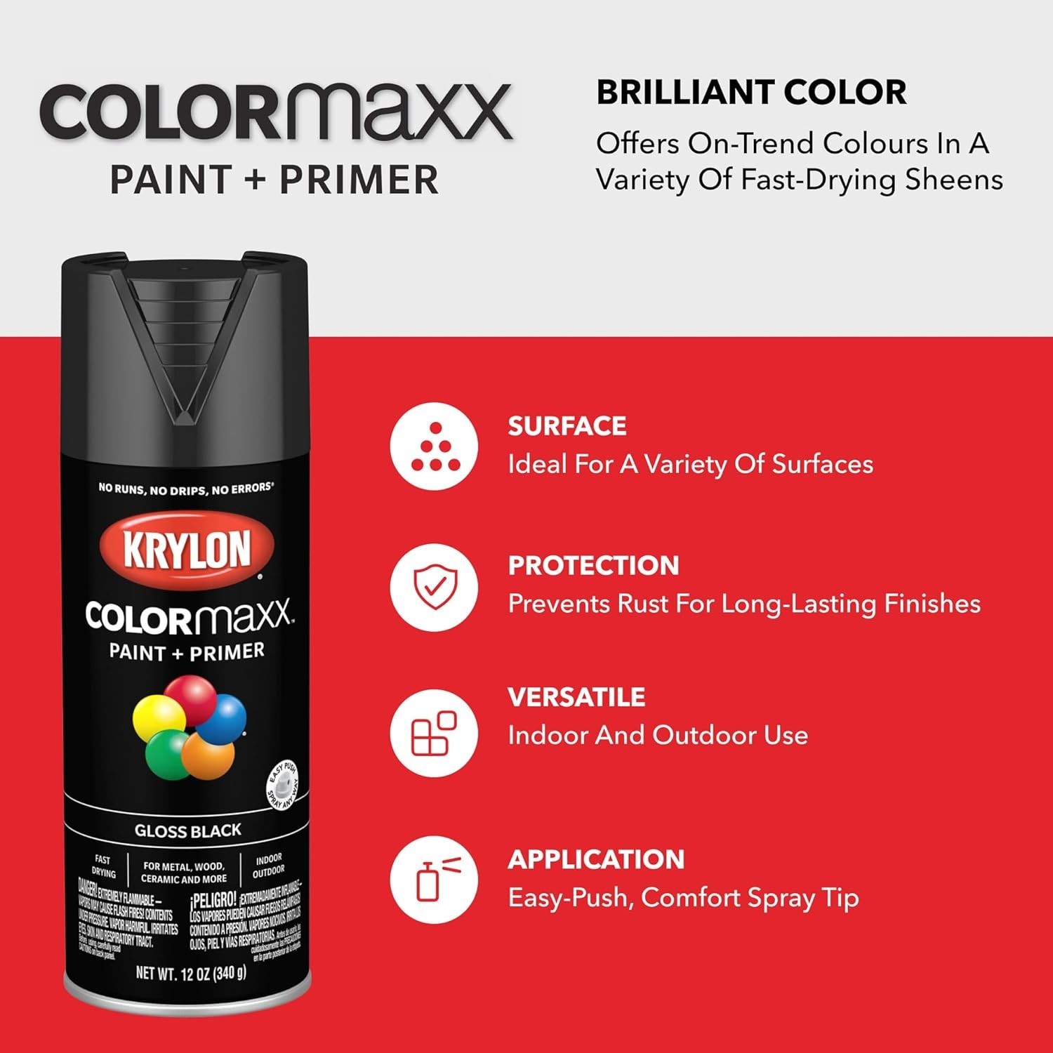 Fast-Drying Gloss Smoke Gray Spray Paint & Primer – Indoor/Outdoor Use – 12 oz