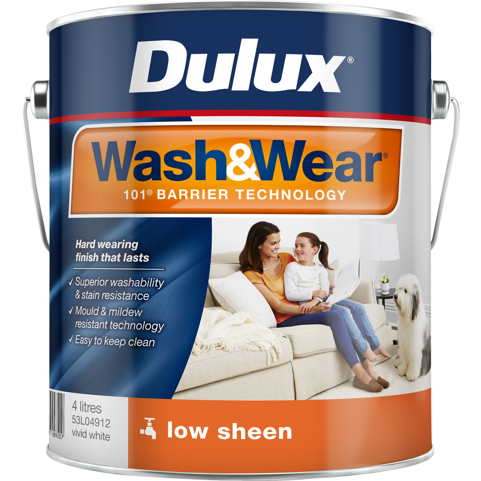 Dulux 4L Vivid White Low Sheen Wash&Wear Interior Paint