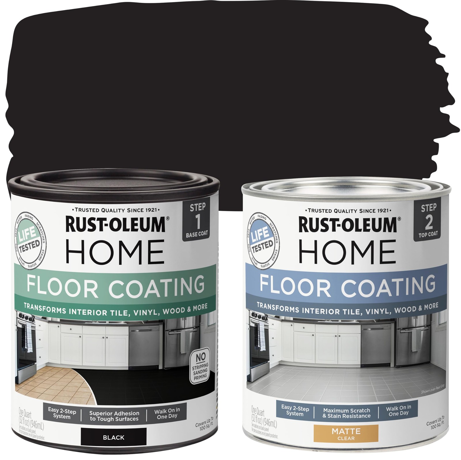 Rust-Oleum 367597 Home Interior Floor Coating 32 Fl Oz (Pack of 2), Black