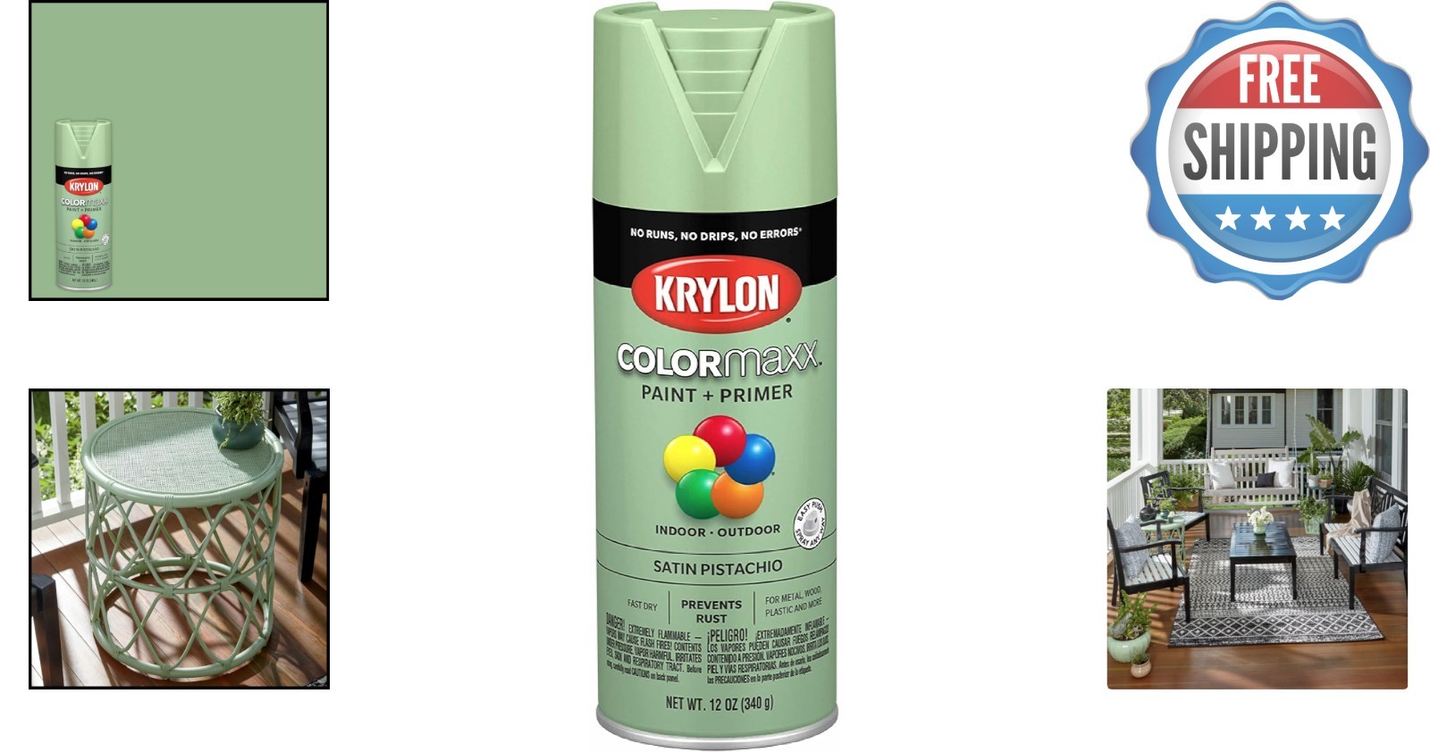 Krylon COLORmaxx Satin Pistachio Spray Paint & Primer 12oz – Indoor/Outdoor Use