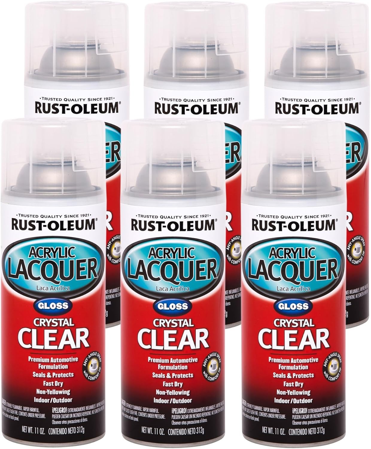 Rust-Oleum Automotive 253366 Acrylic Lacquer Spray, 11 oz, Gloss Clear, (6 Pack)
