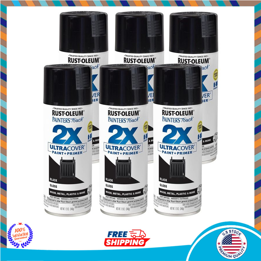 249122 Painter’s Touch 2X Ultra Cover Spray Paint, Gloss Black, 12 Ounce