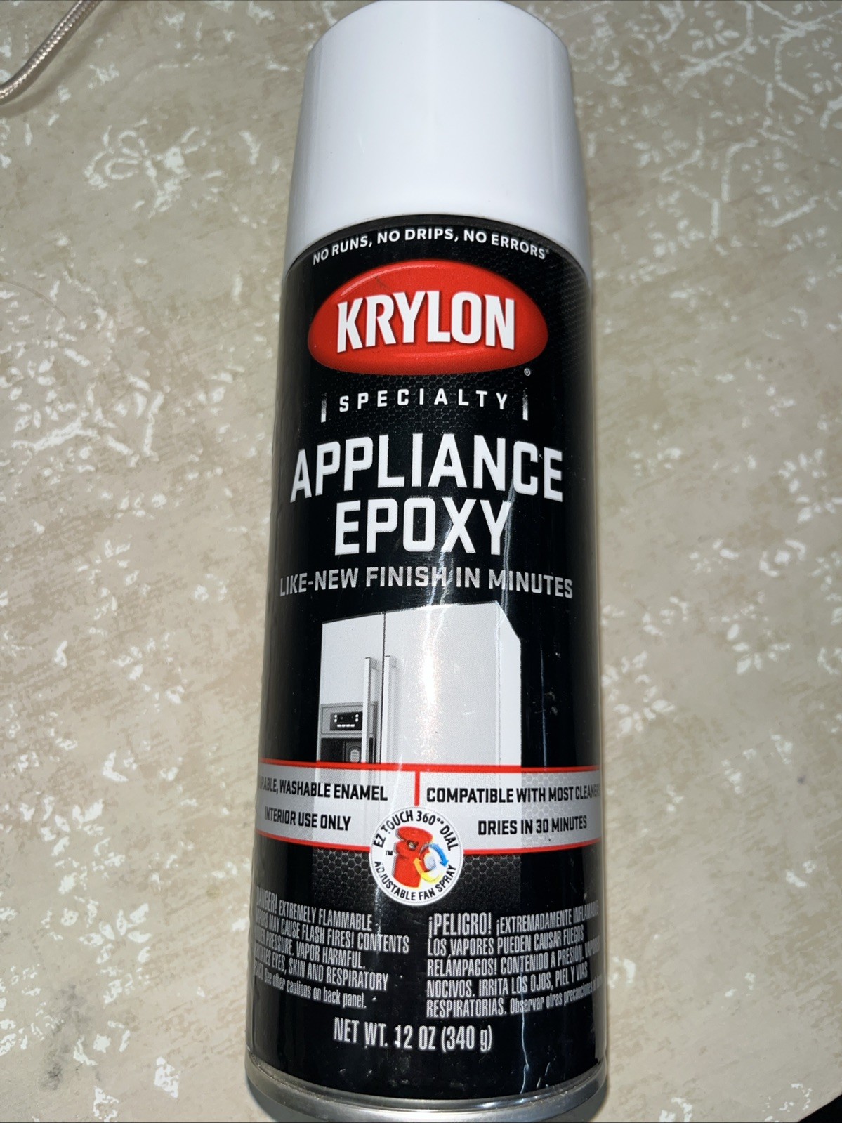 Krylon K03201777 Appliance Epoxy, White, Gloss, Solvent, 12 Oz