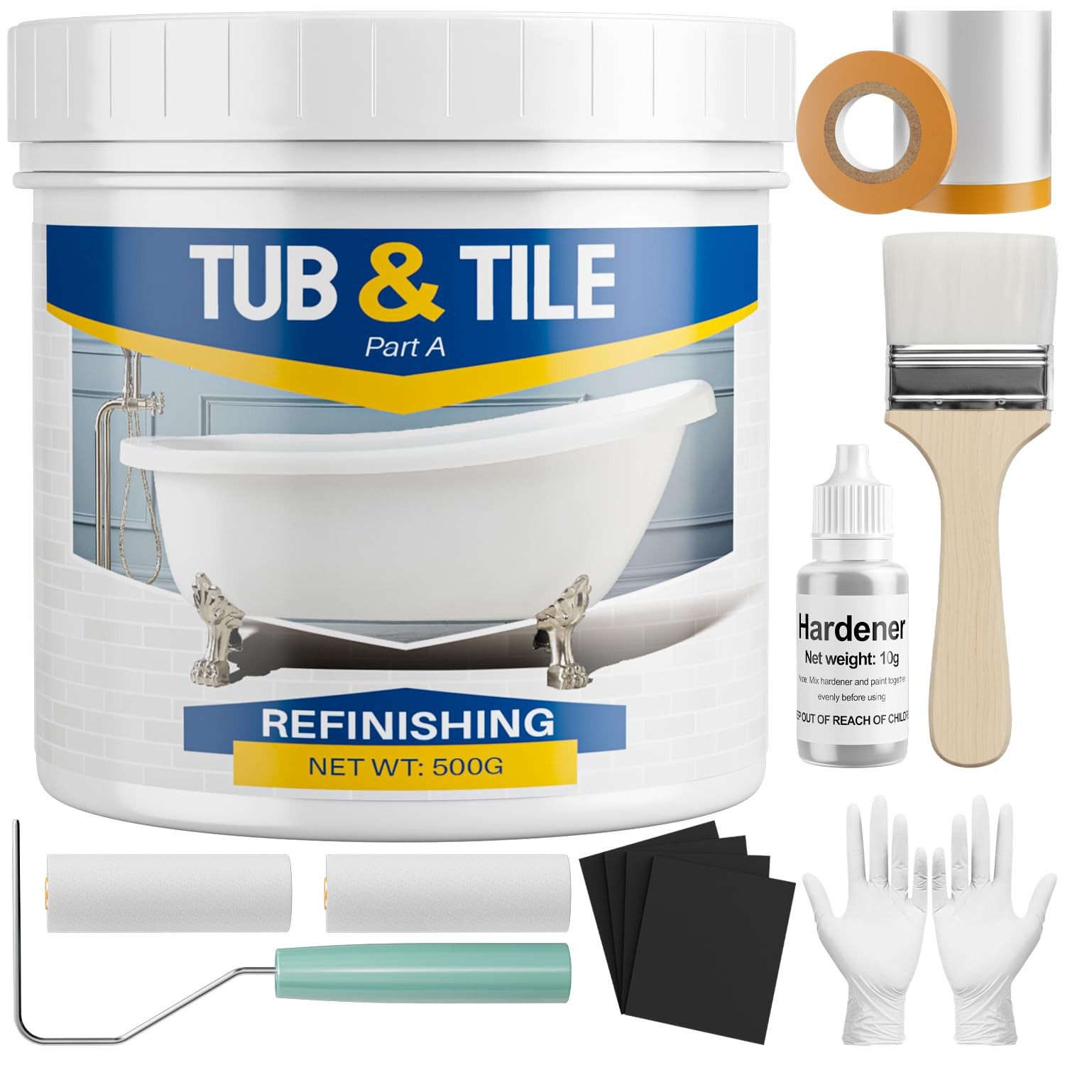 Bathtub Refinishing Kit 17oz Tub and Tile Paint DIY Refurbishing Kit