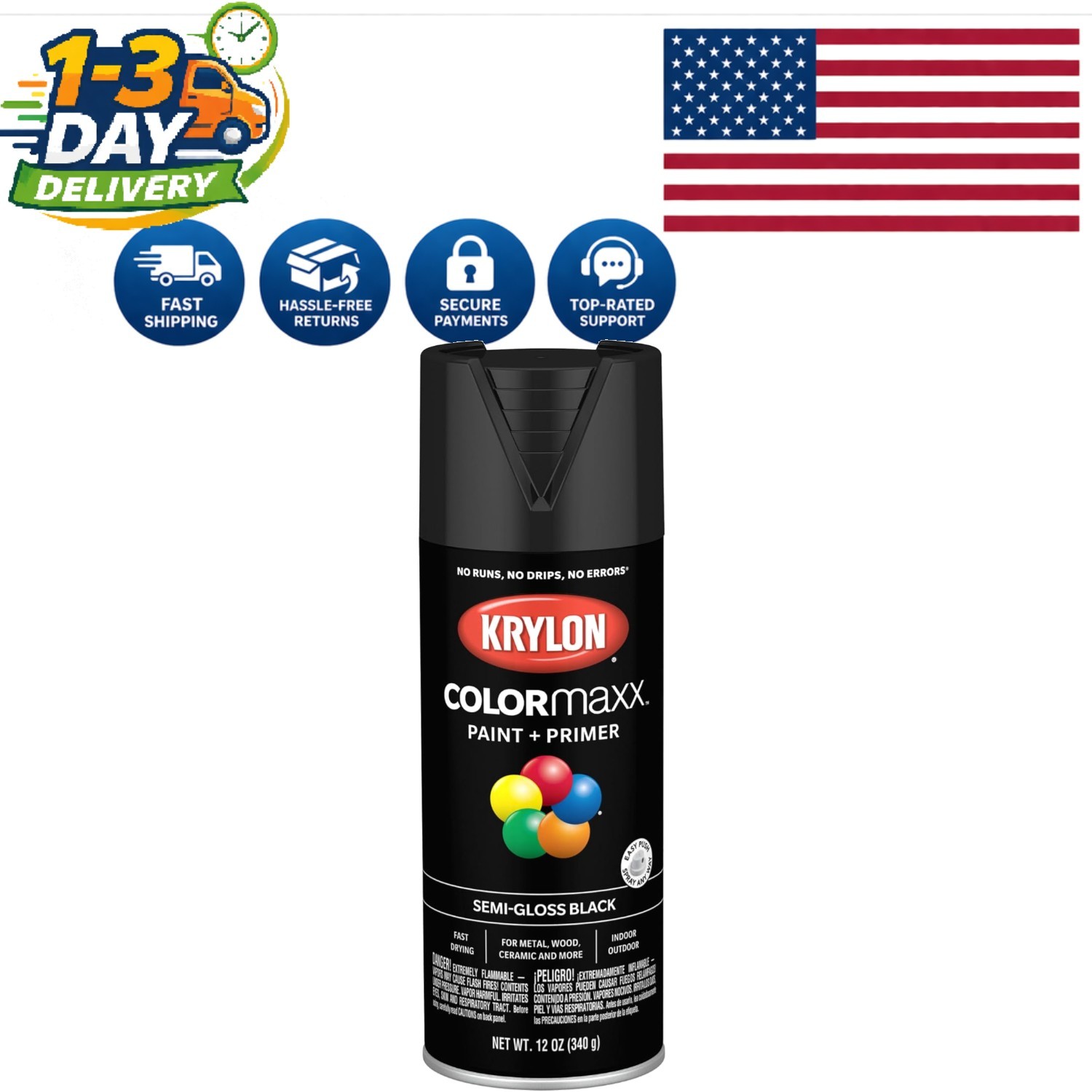 Versatile Black Aerosol Spray Paint – Krylon Colormaxx 12 Oz for Indoor/Outdoor