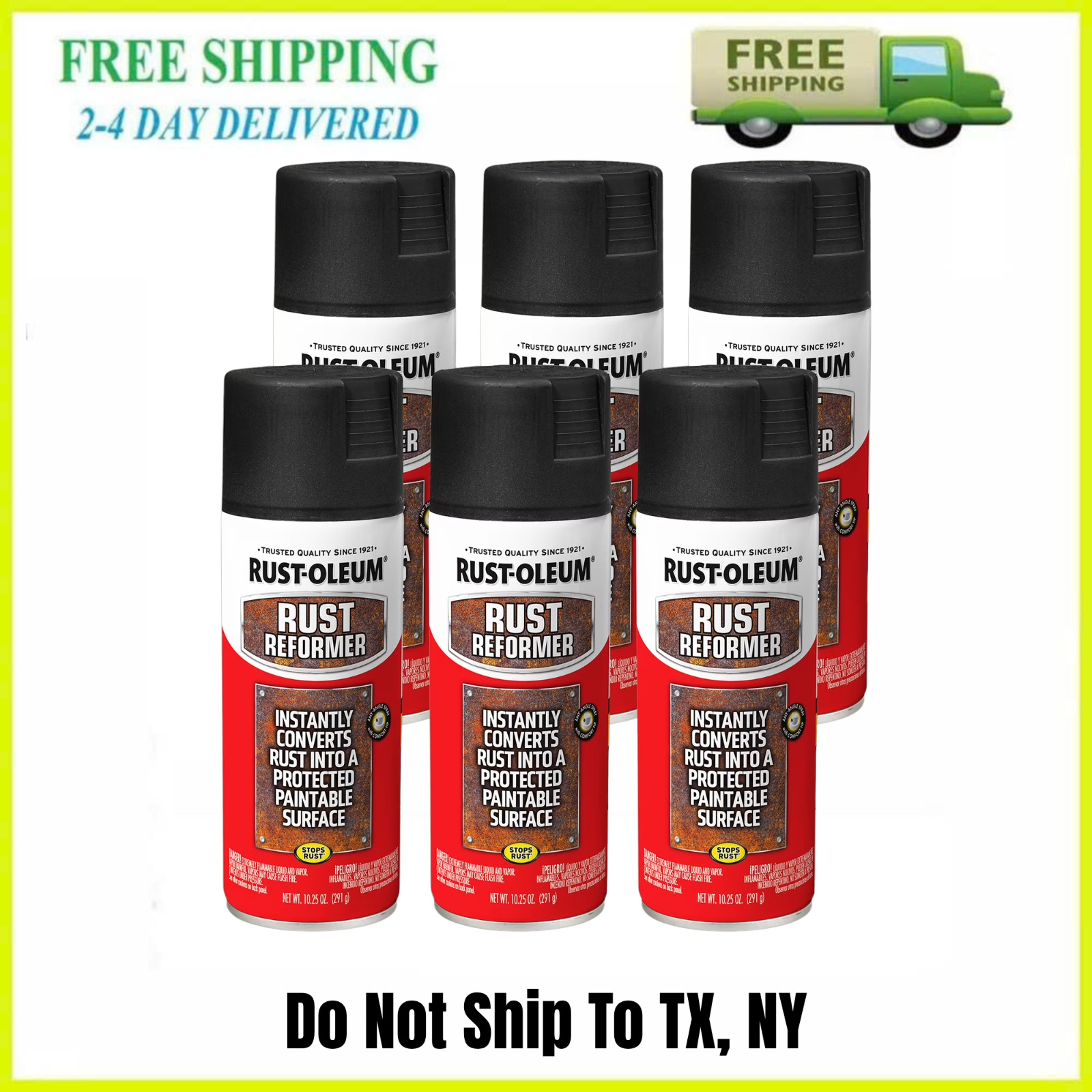 (6 Pack) Rust-Oleum Automotive Rust Reformer Spray Paint Black 248658 10.25 oz