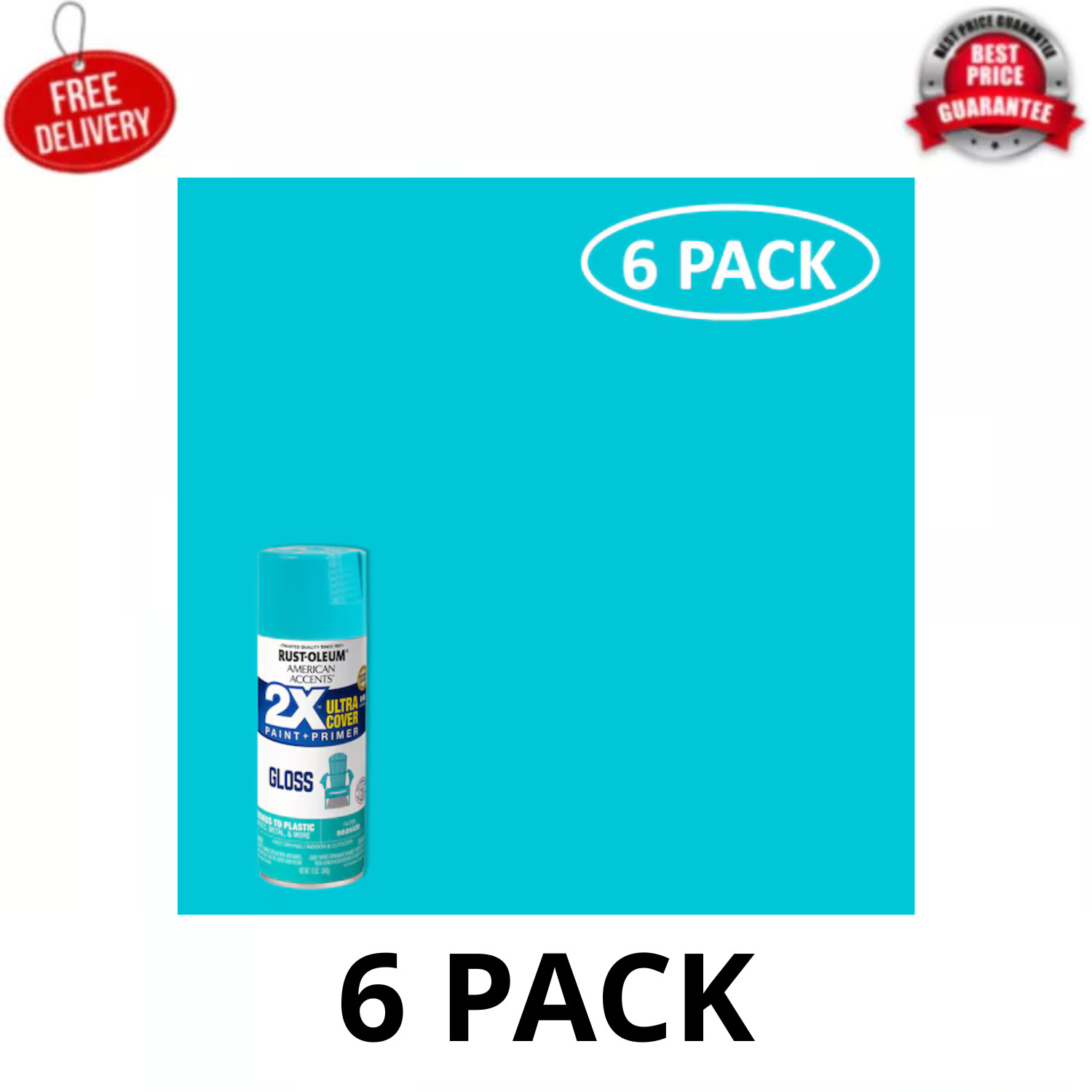 (6 pack) Seaside, American Accents 2X Ultra Cover Gloss Spray Paint, 12 oz
