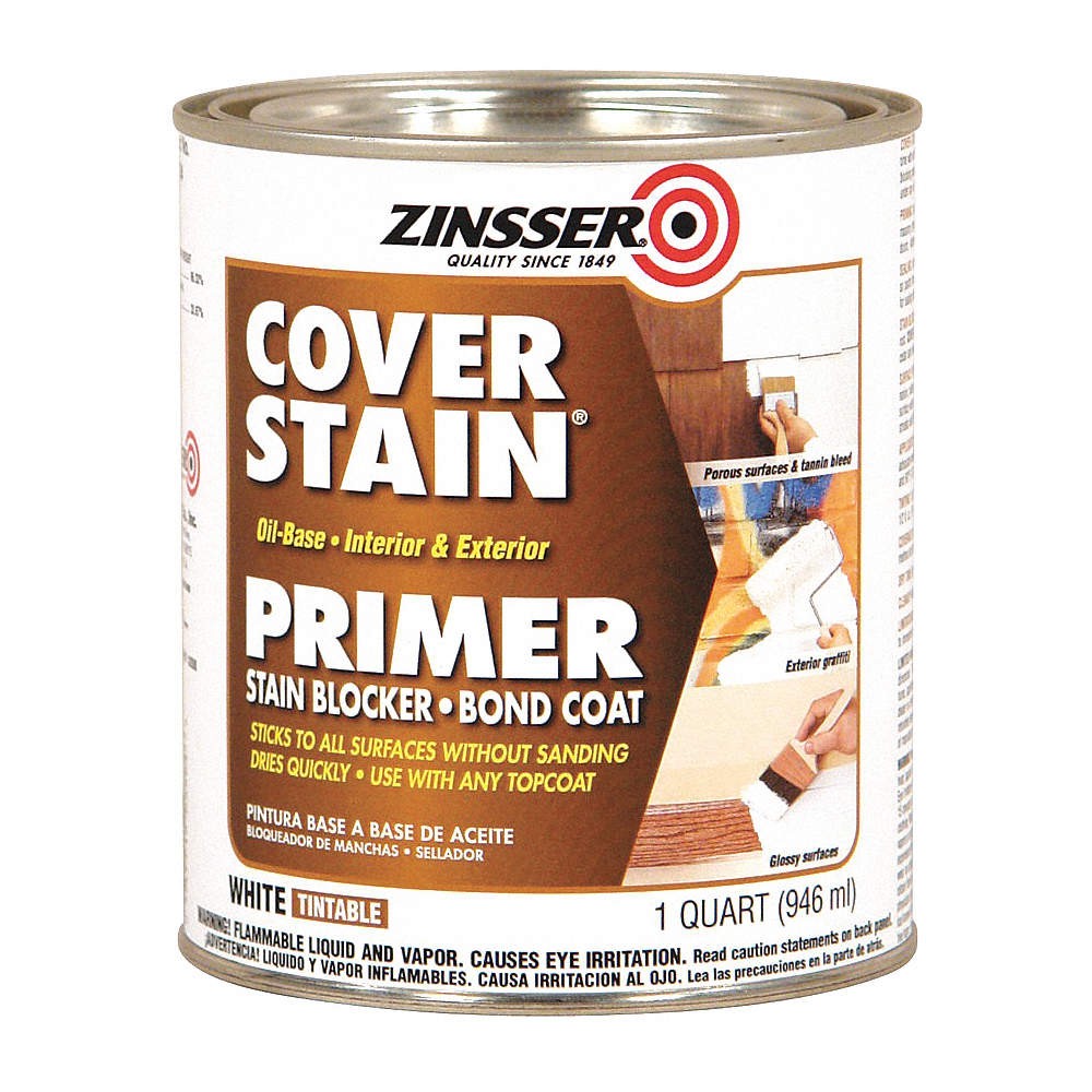 ZINSSER 3554 Primer/Stain Blocker, White, 1 qt. 4HFE6